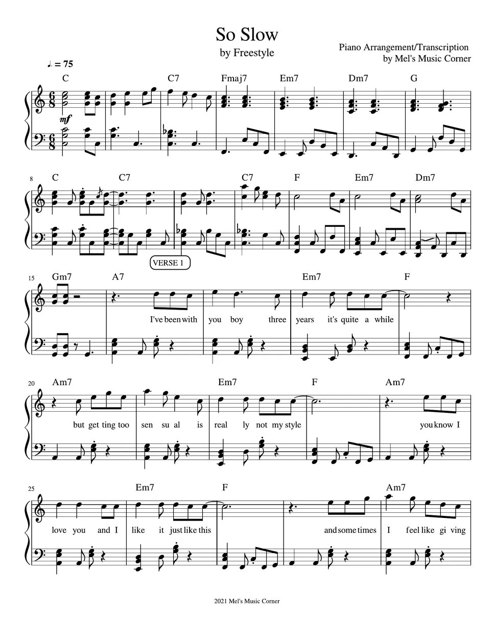 Freestyle So Slow (piano sheet music) Sheets by Mel's Music Corner