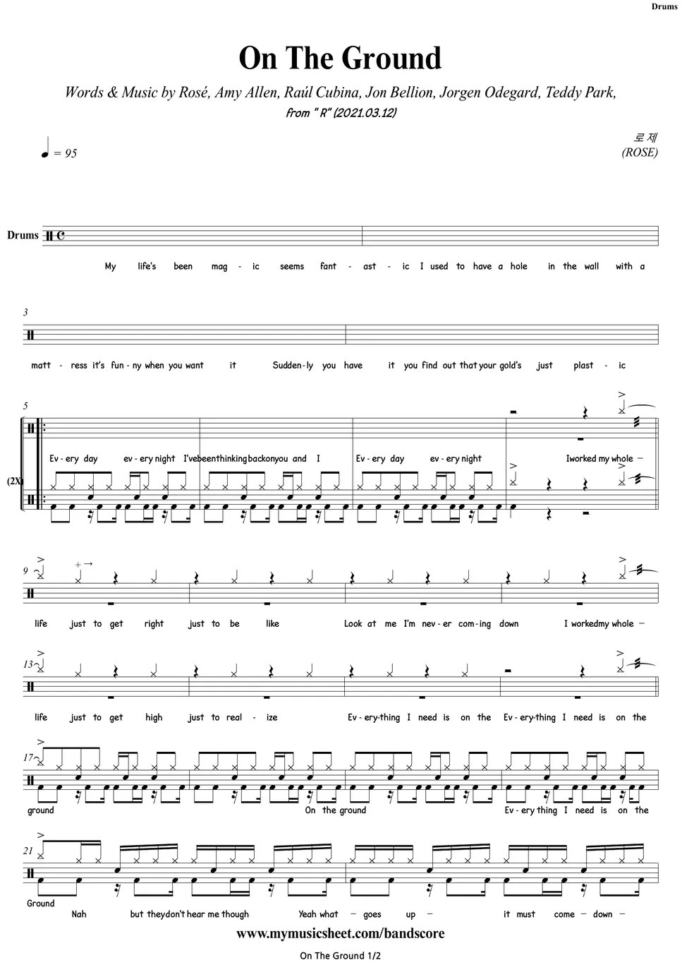 Rose On The Ground Drums Sheets