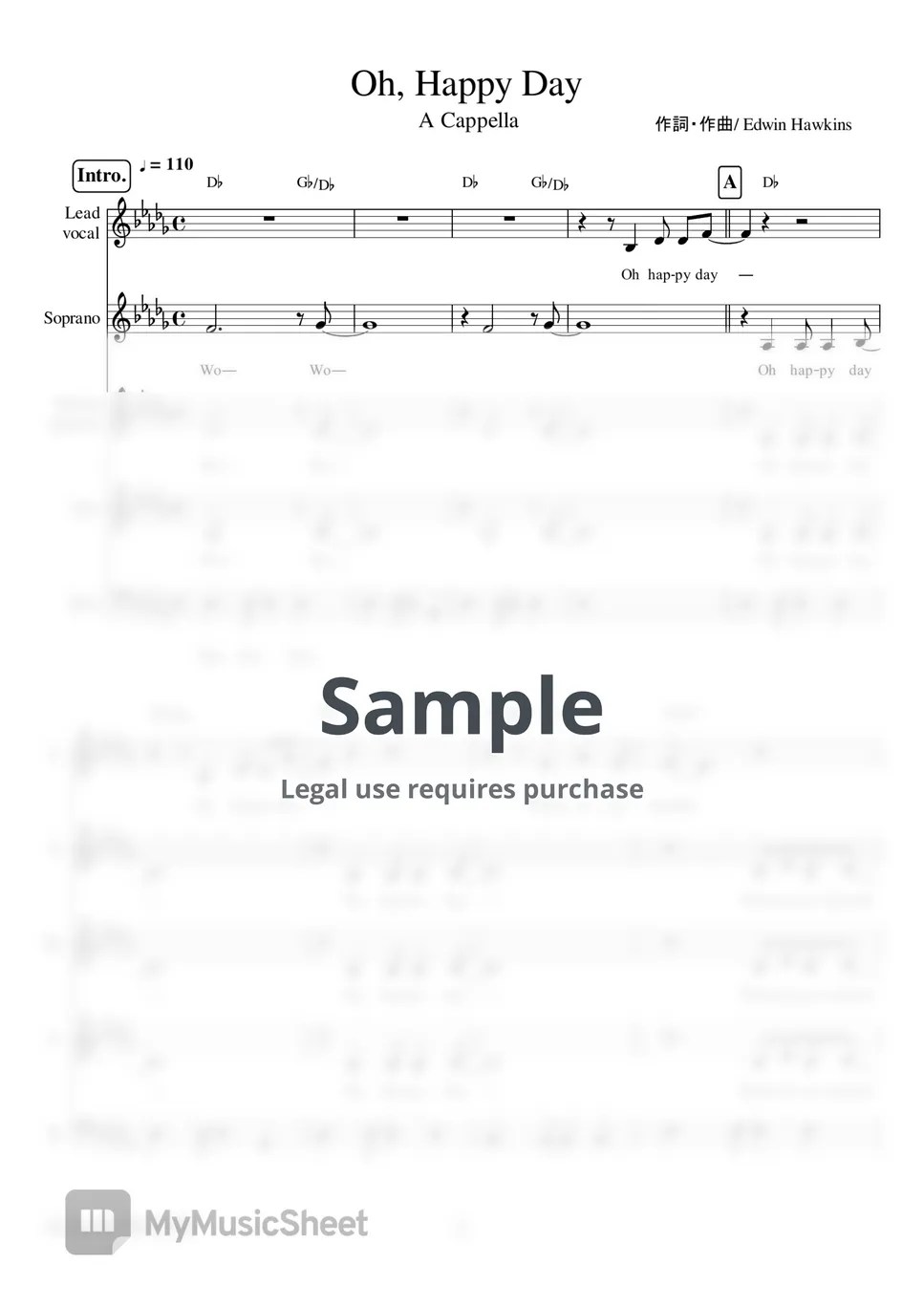 Oh Happy Day/天使にラブソングを2 (アカペラ楽譜♪5声ボイパなし) Sheets by 飯田 亜紗子