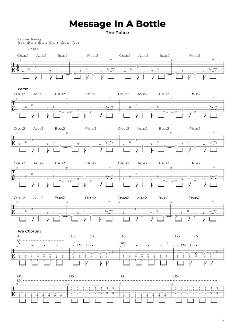 The Police Message In A Bottle TAB by Nikola Gugoski