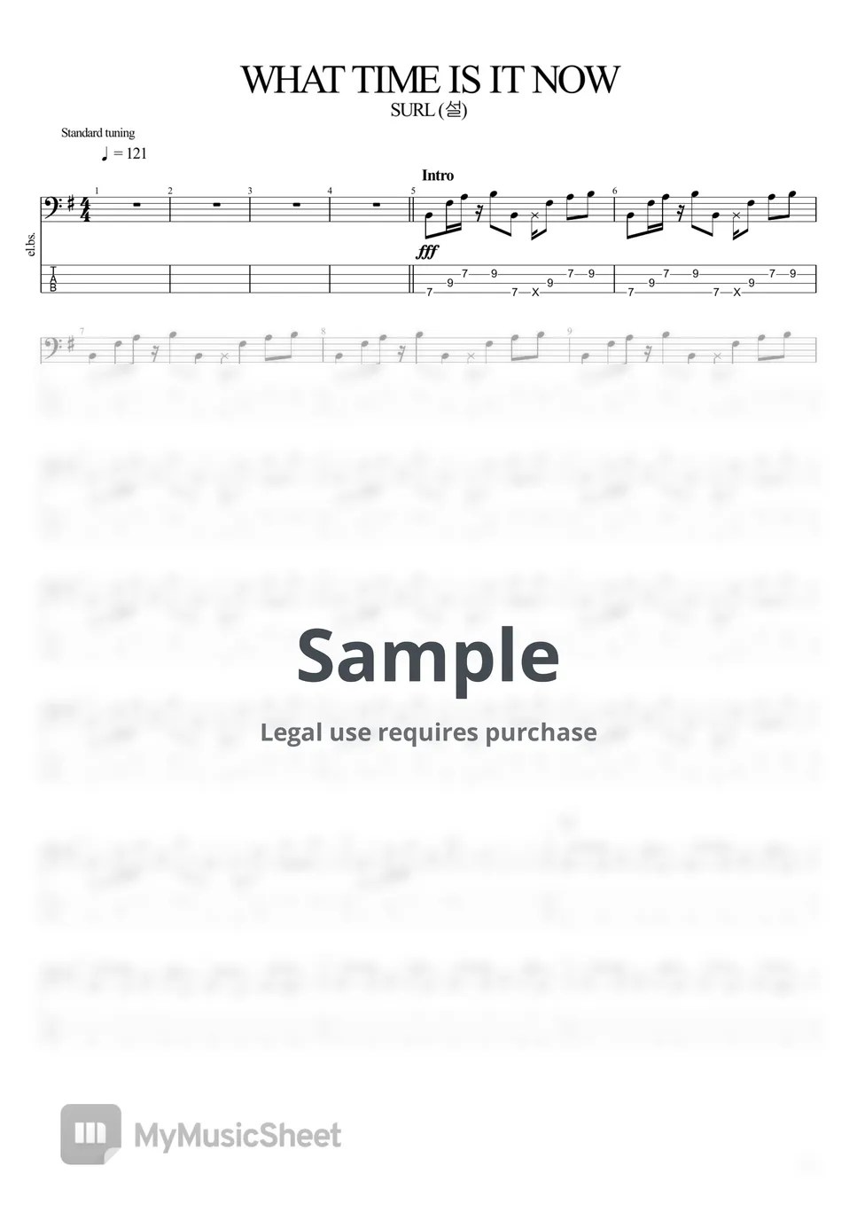 설 WHAT TIME IS IT NOW (베이스 악보 / 타브 포함) Tab + 1staff by BassBlur