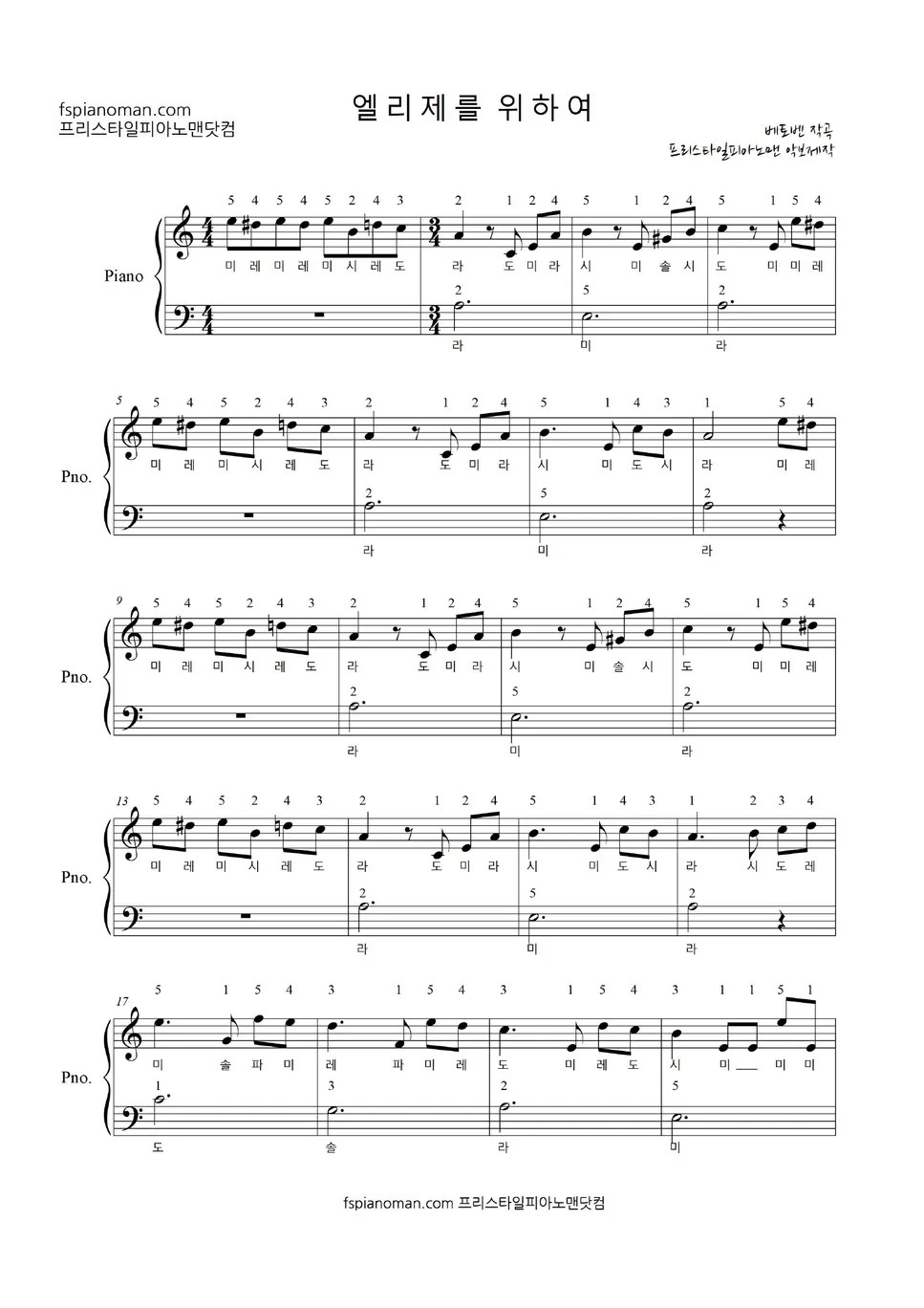 beethoven Für Elise (finger numbers) Sheet by freestylepianoman