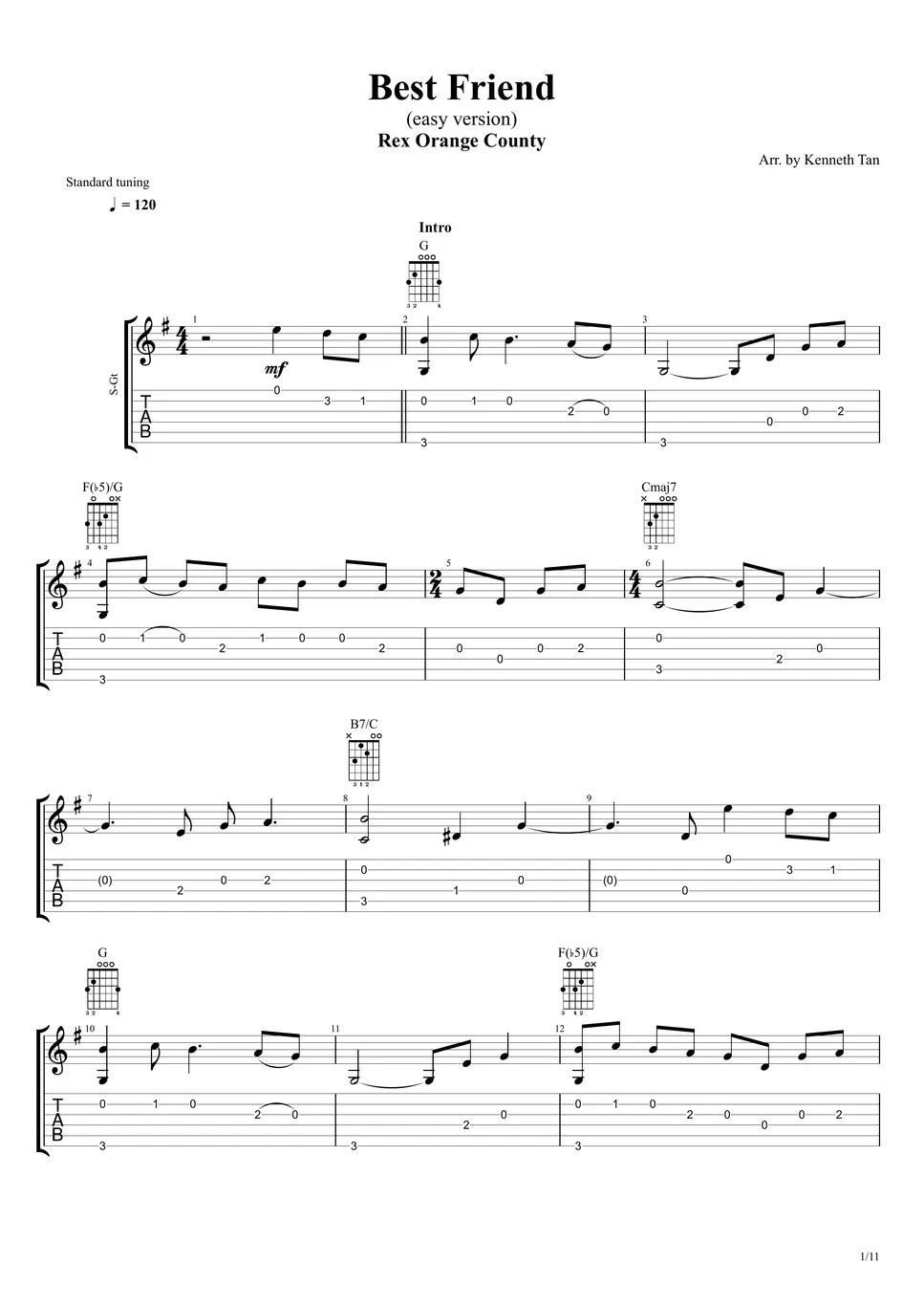 Rex Orange County Fingerstyle Guitar Best Friend (easy version