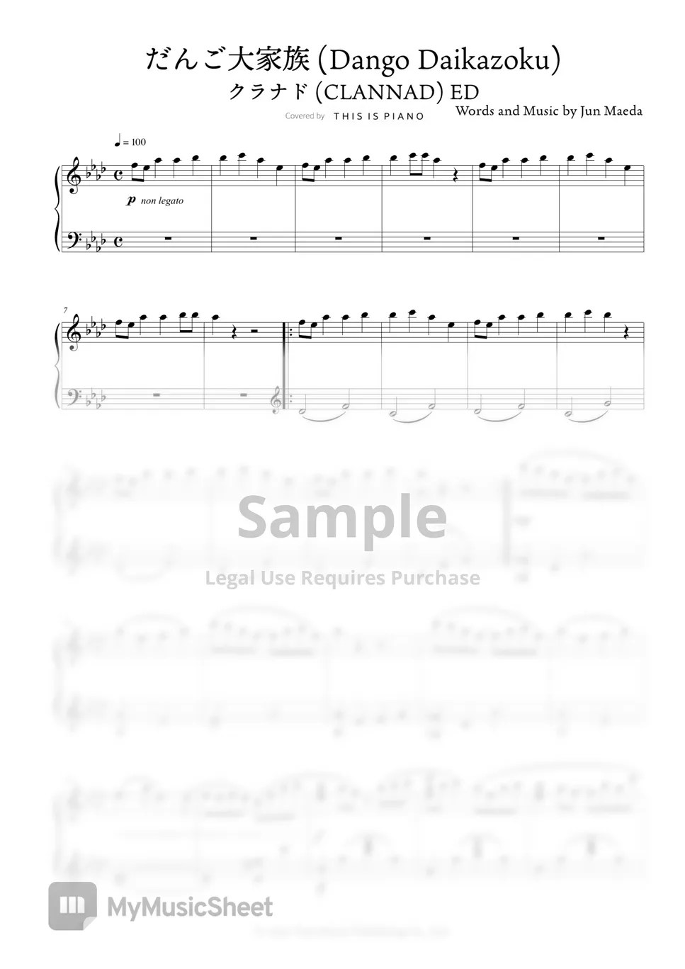 だんご大家族 (Dango Daikazoku) クラナド (CLANNAD) Sheets by THIS IS PIANO