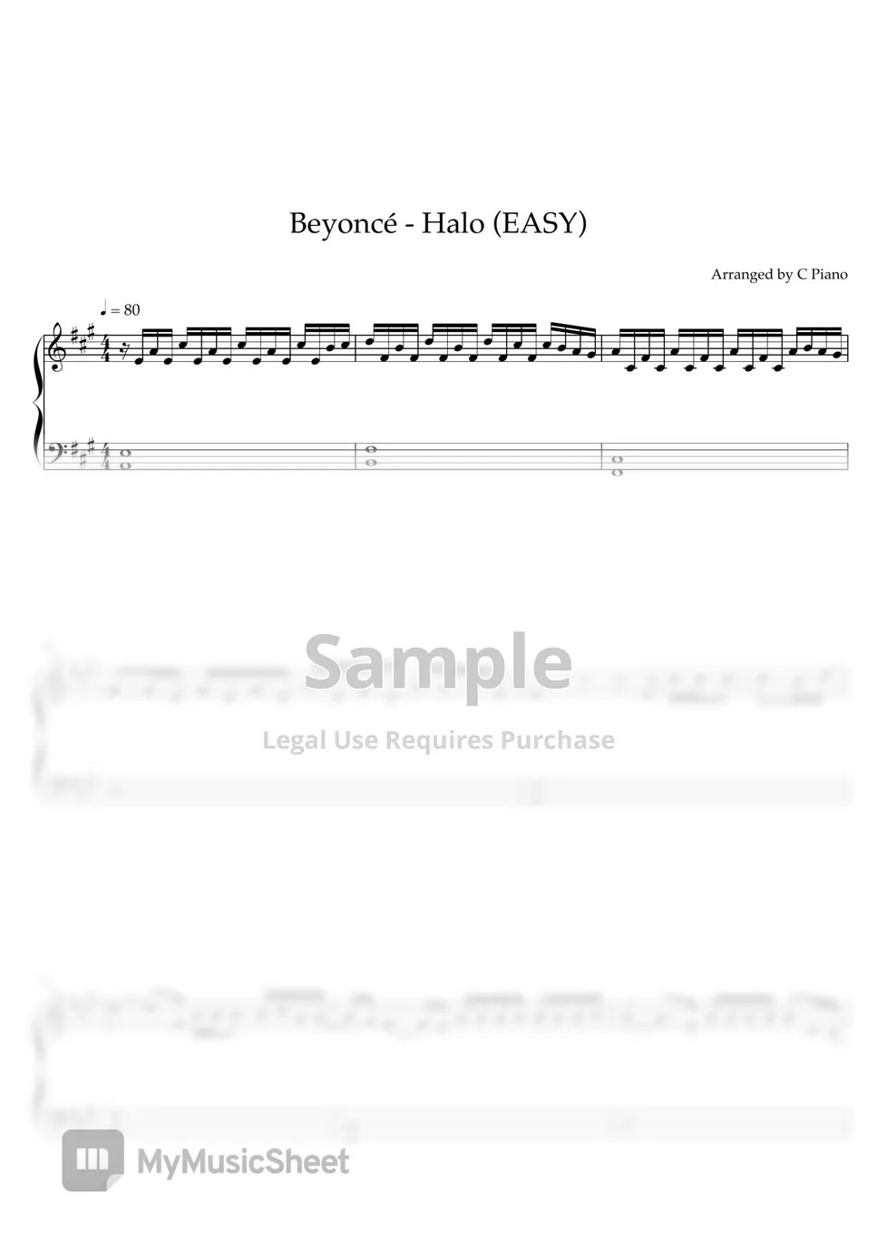 Beyoncé Halo (Easy Version) Sheets by C Piano