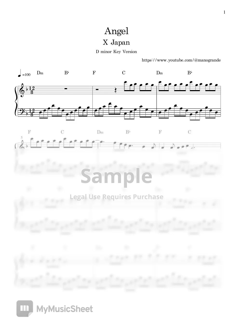 X Japan Angel D minor (easy key) Sheets by manogrande