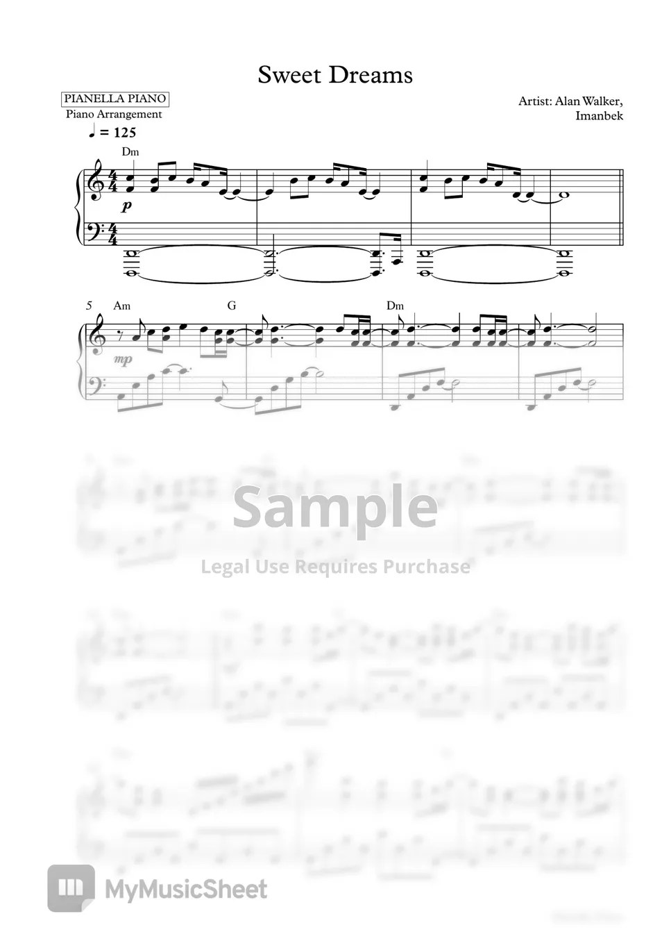 Alan Walker x Imanbek Sweet Dreams (Piano Sheet) Sheets by Pianella Piano