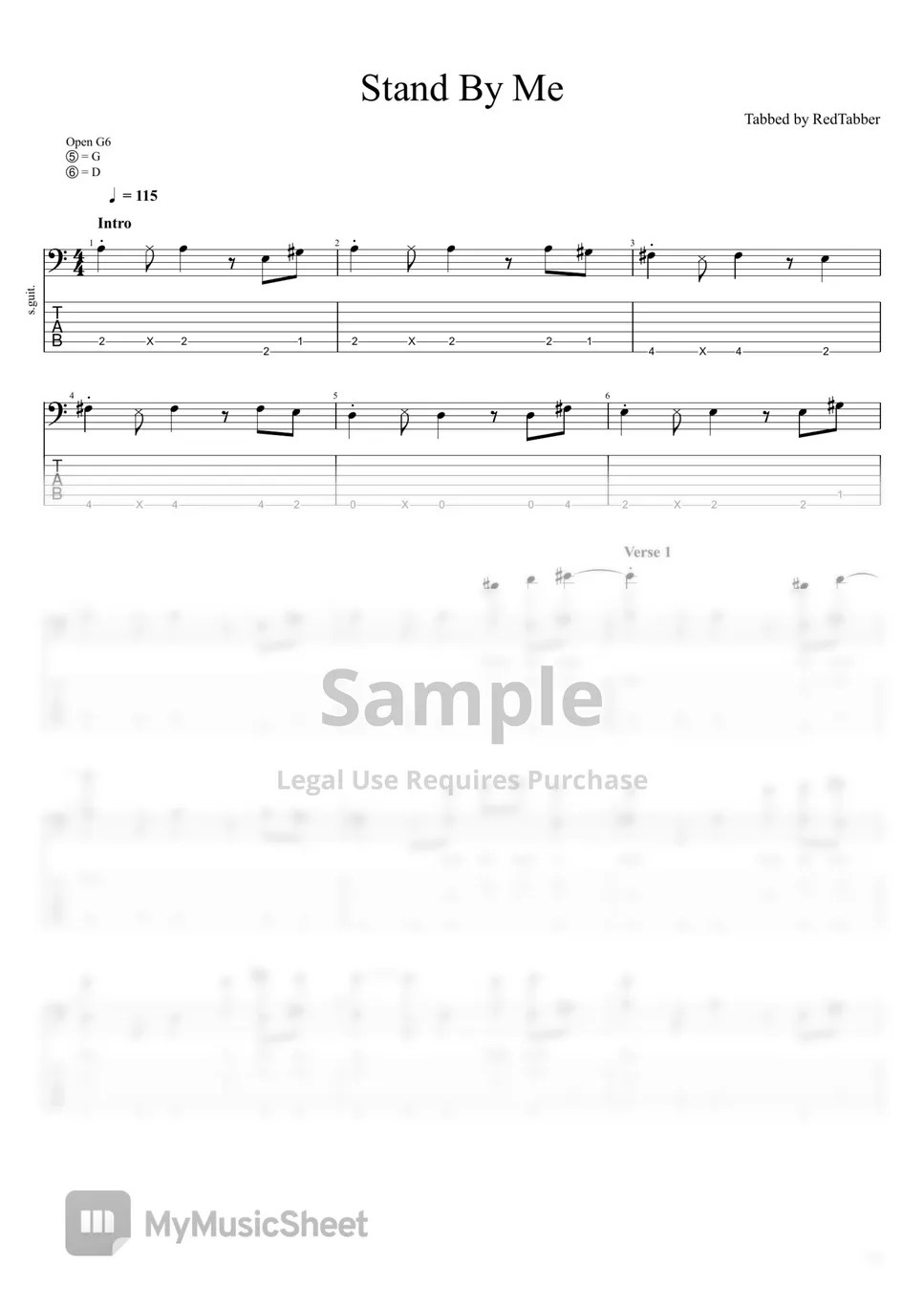 Ben E King Stand By Me (fingerstyle) Sheets by RedTabber