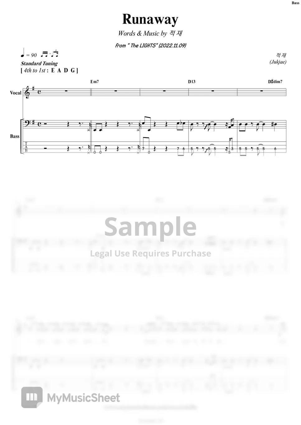 적재 Runaway (+배킹트랙) Tab + 1staff by COVER SKILLS