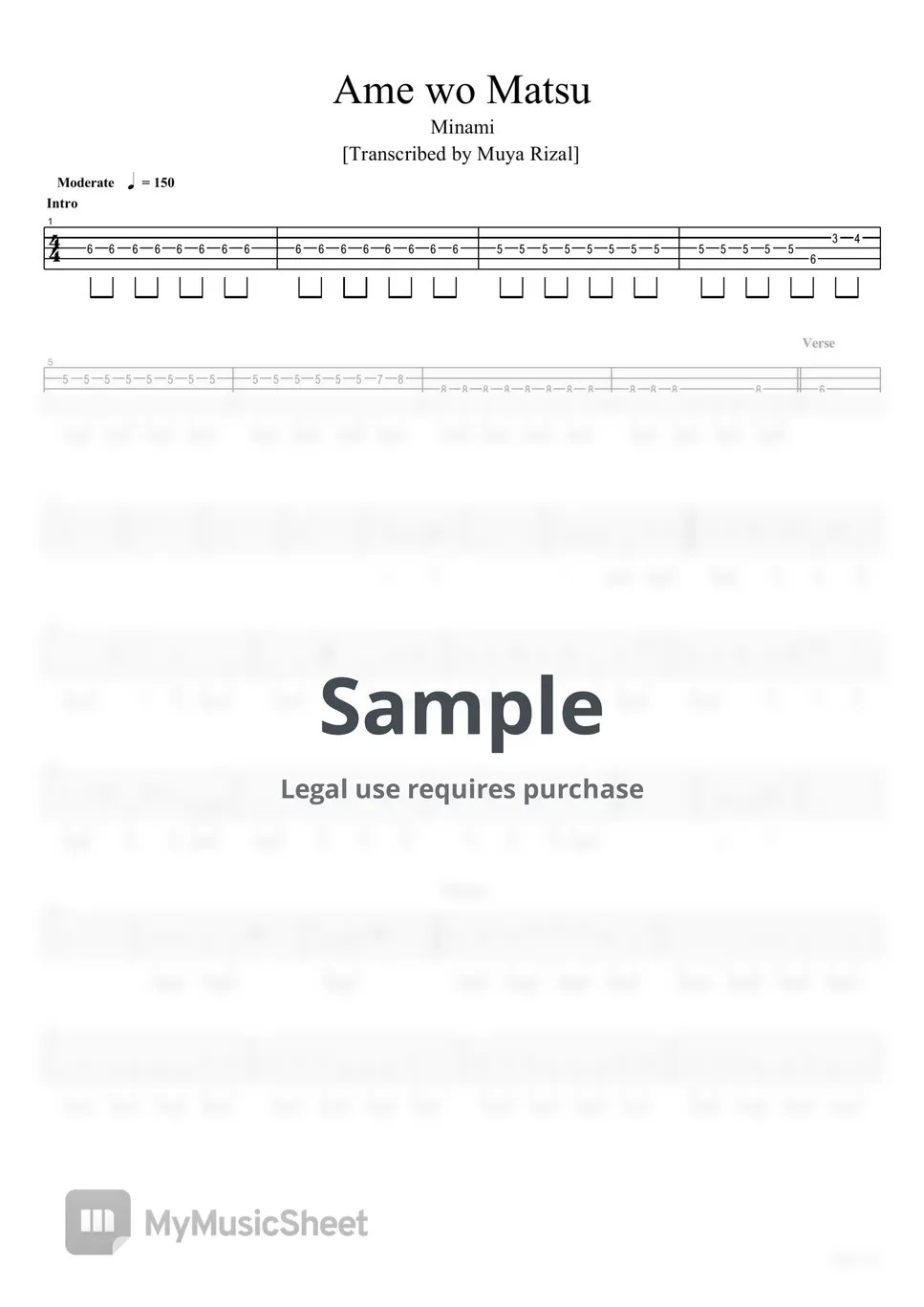 Minami Ame wo Matsu (Bass TAB) Sheets by Muya