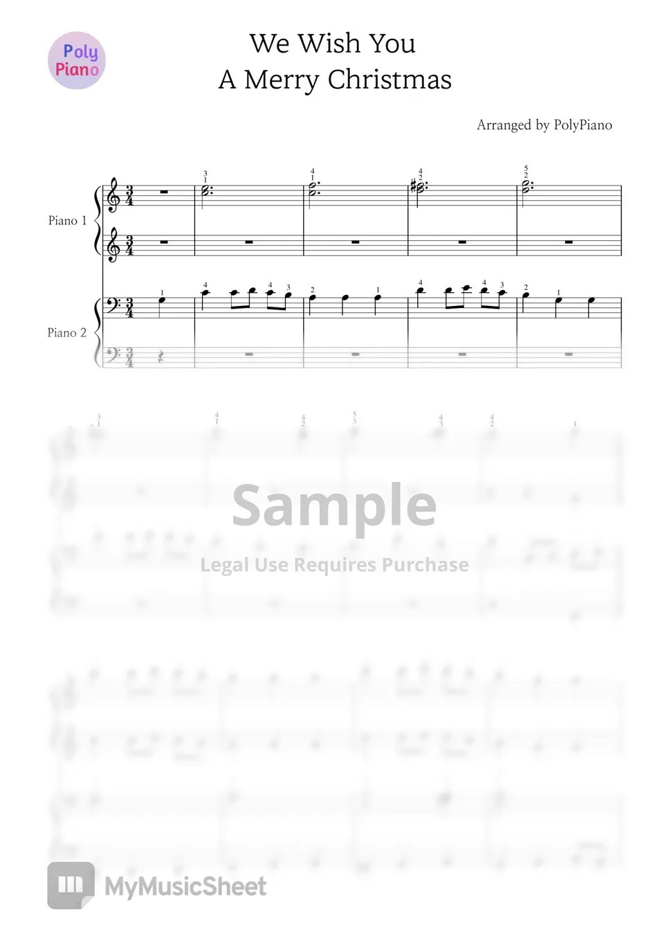 Christmas carol We Wish You A Merry Christmas (Piano 4Hands) Sheets