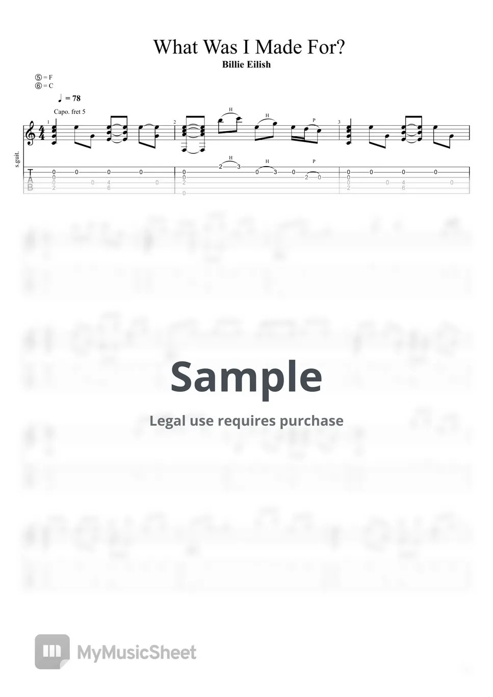 Billie Eilish What Was I Made For? Tab + 단선 악보 by TRONLEY