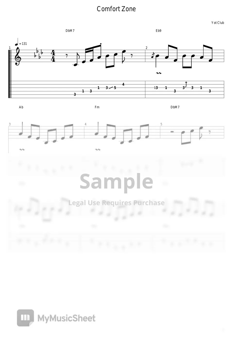 Yot Club Comfort Zone Tab + 1staff by guitar cover with tab