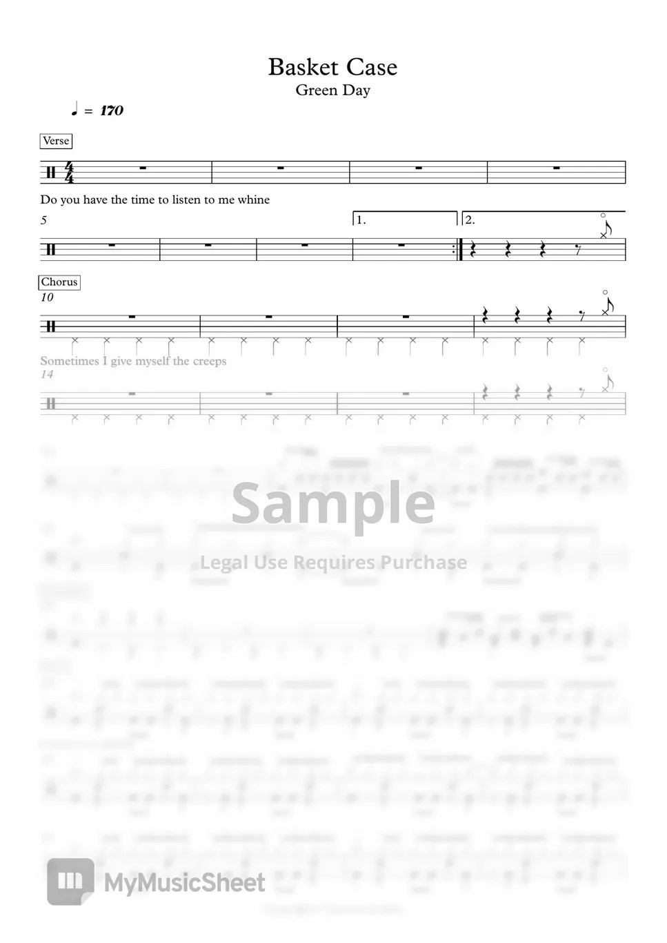 Green Day Basket Case (드럼악보) Sheets by Seonwook Kim