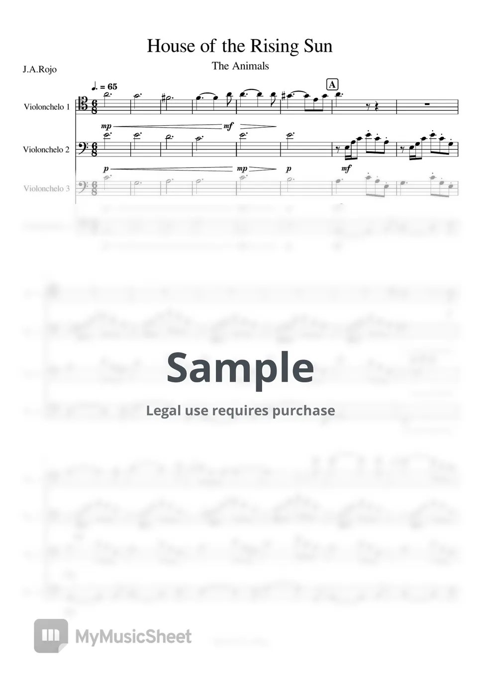 The Animals House of the Rising Sun (4 Cellos Cover) Sheets by J.A.Rojo