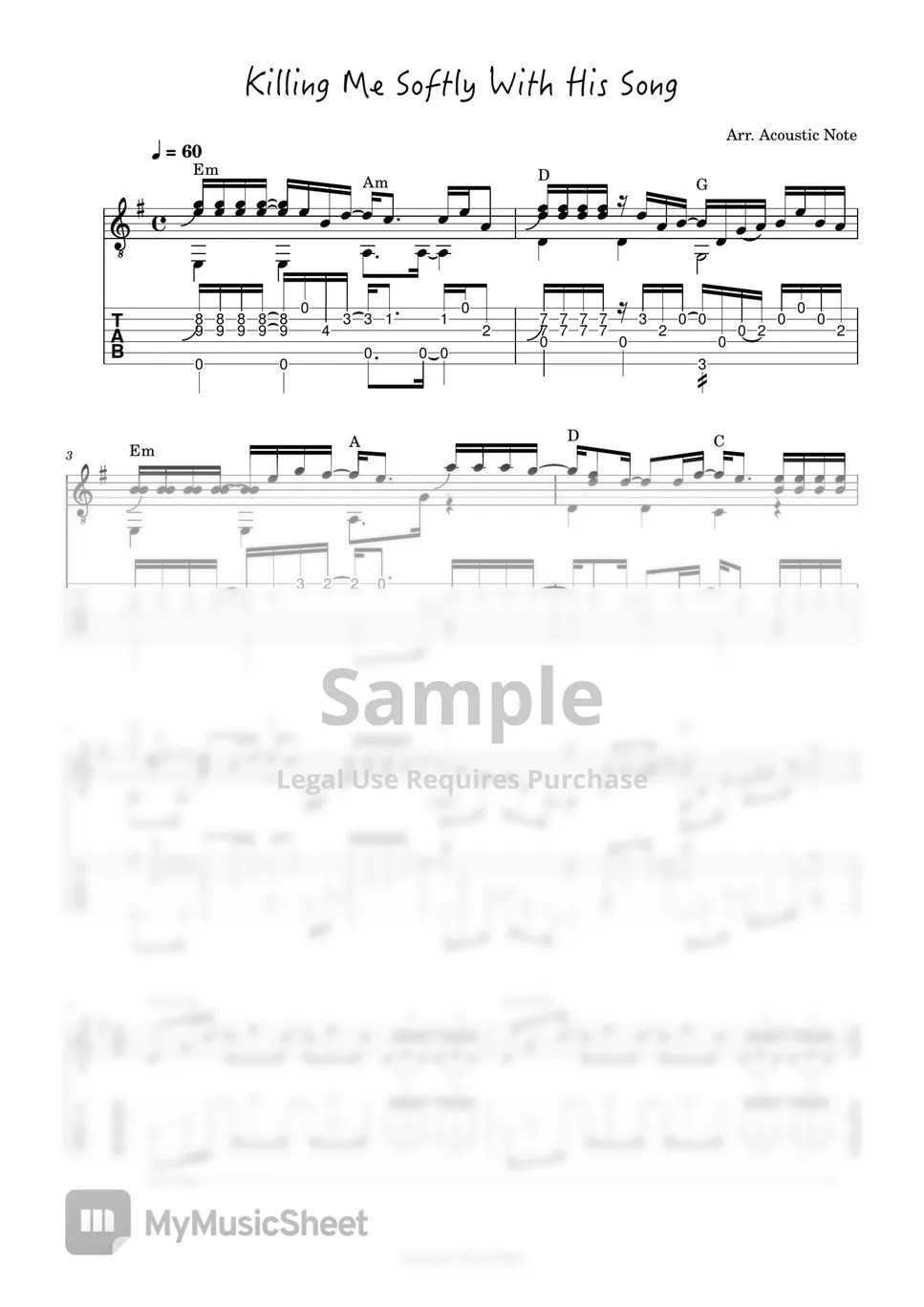 Roberta Flack killing me softly with his song 악보 by acoustic note