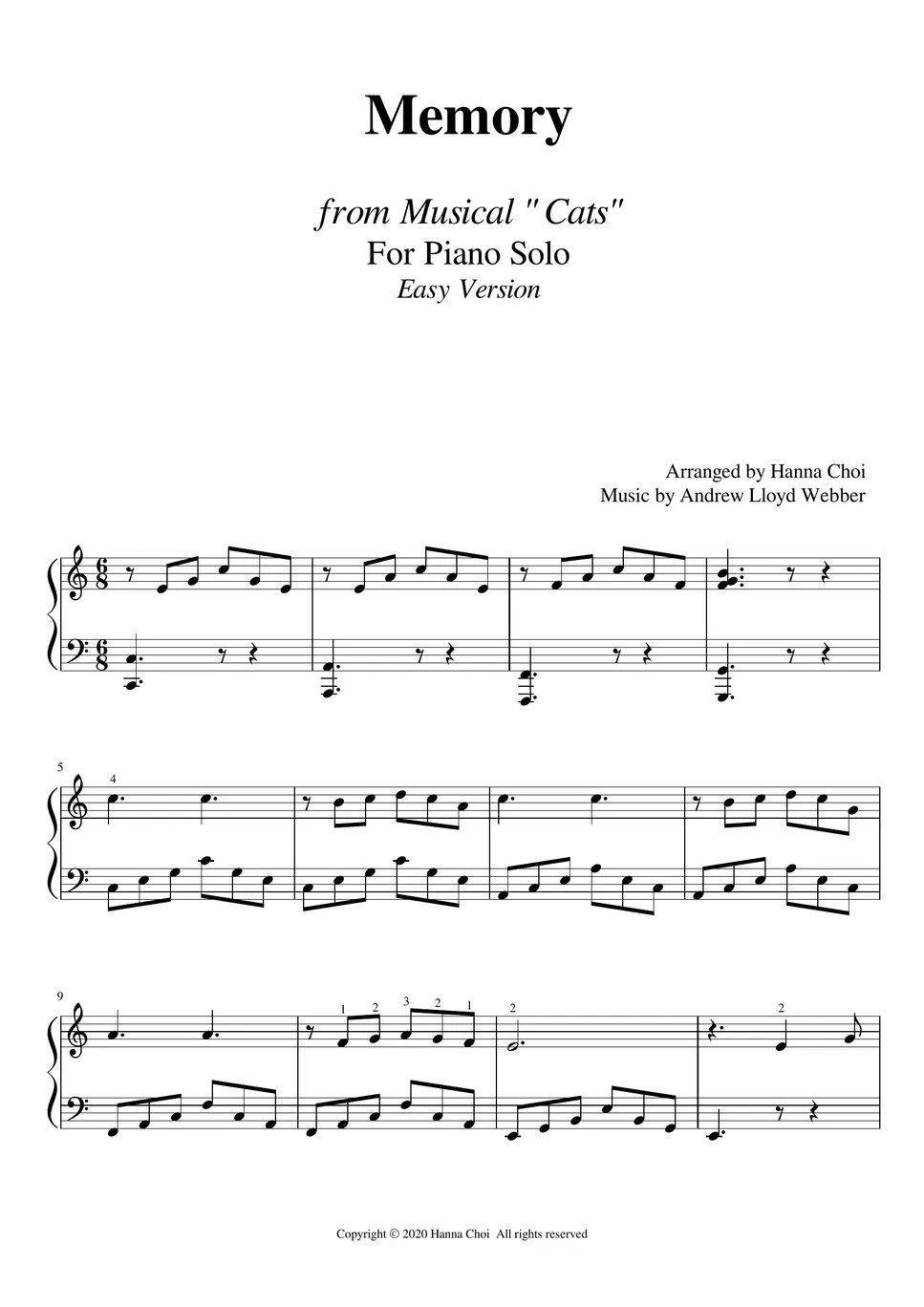 Andrew Lloyd ber Memory from Musical "CATS" (Piano Easy Ver.) 악보