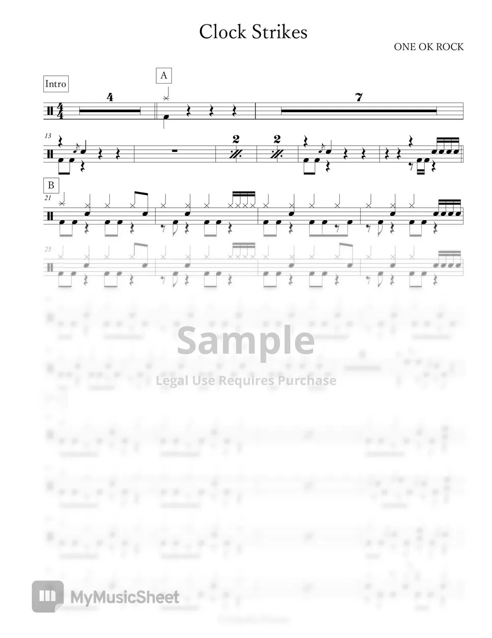 ONE OK ROCK Clock Strikes Sheet by Arkadia Drums