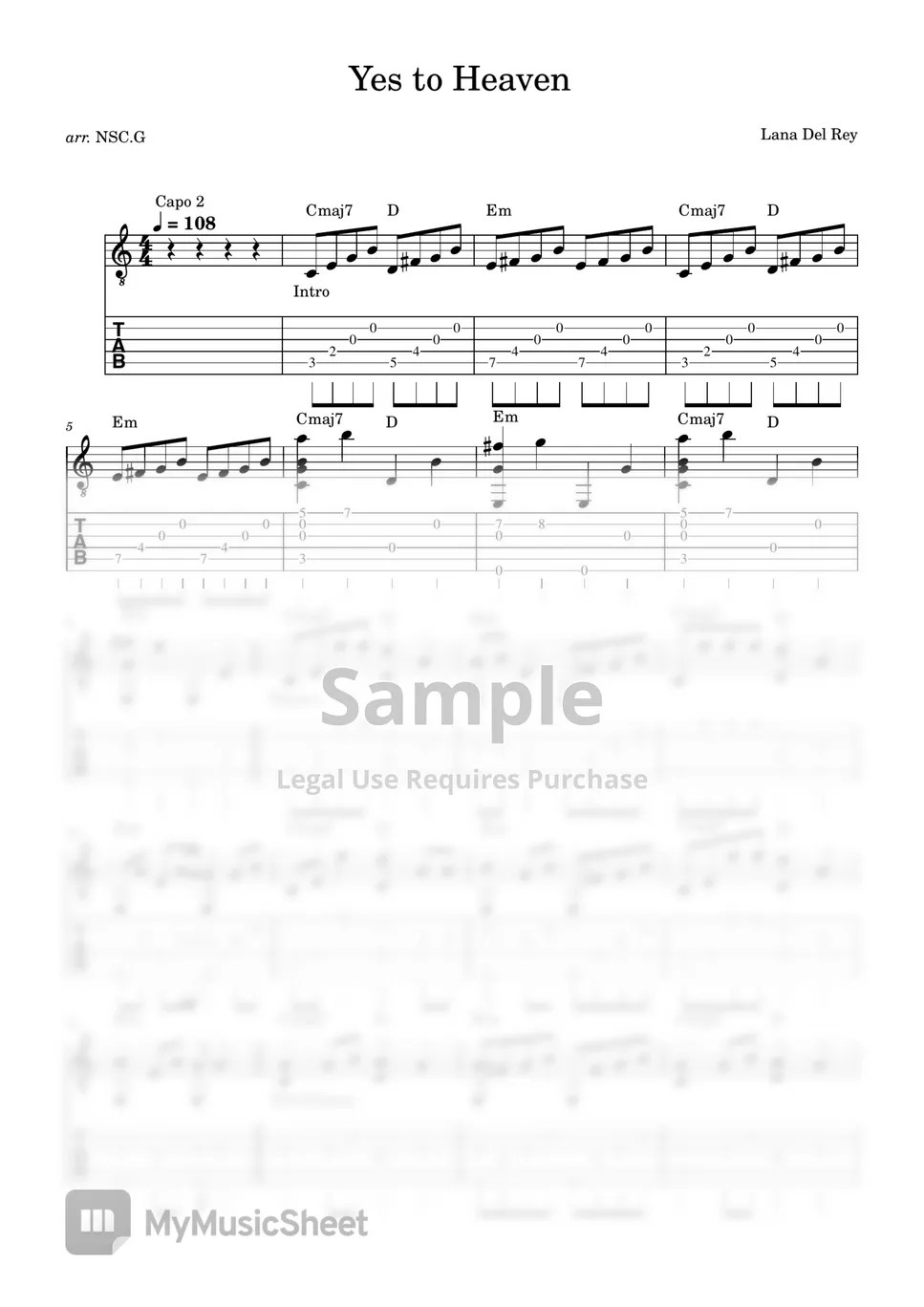 Lana Del Rey Yes to Heaven Notenblatt by Not So Classic Guitar