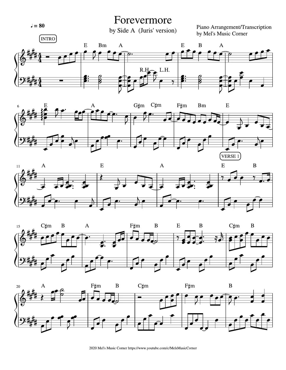 Side A Forevermore (piano sheet music) Sheets by Mel's Music Corner