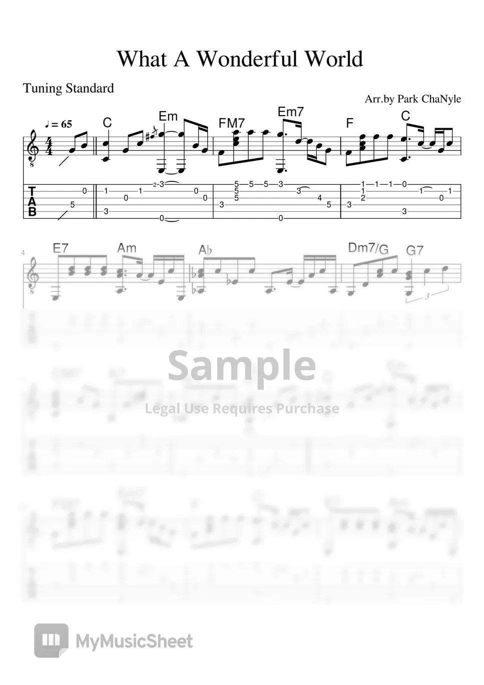 Louis Armstrong What A Wonderful World (Fingerstyle) Tab + 1staff by