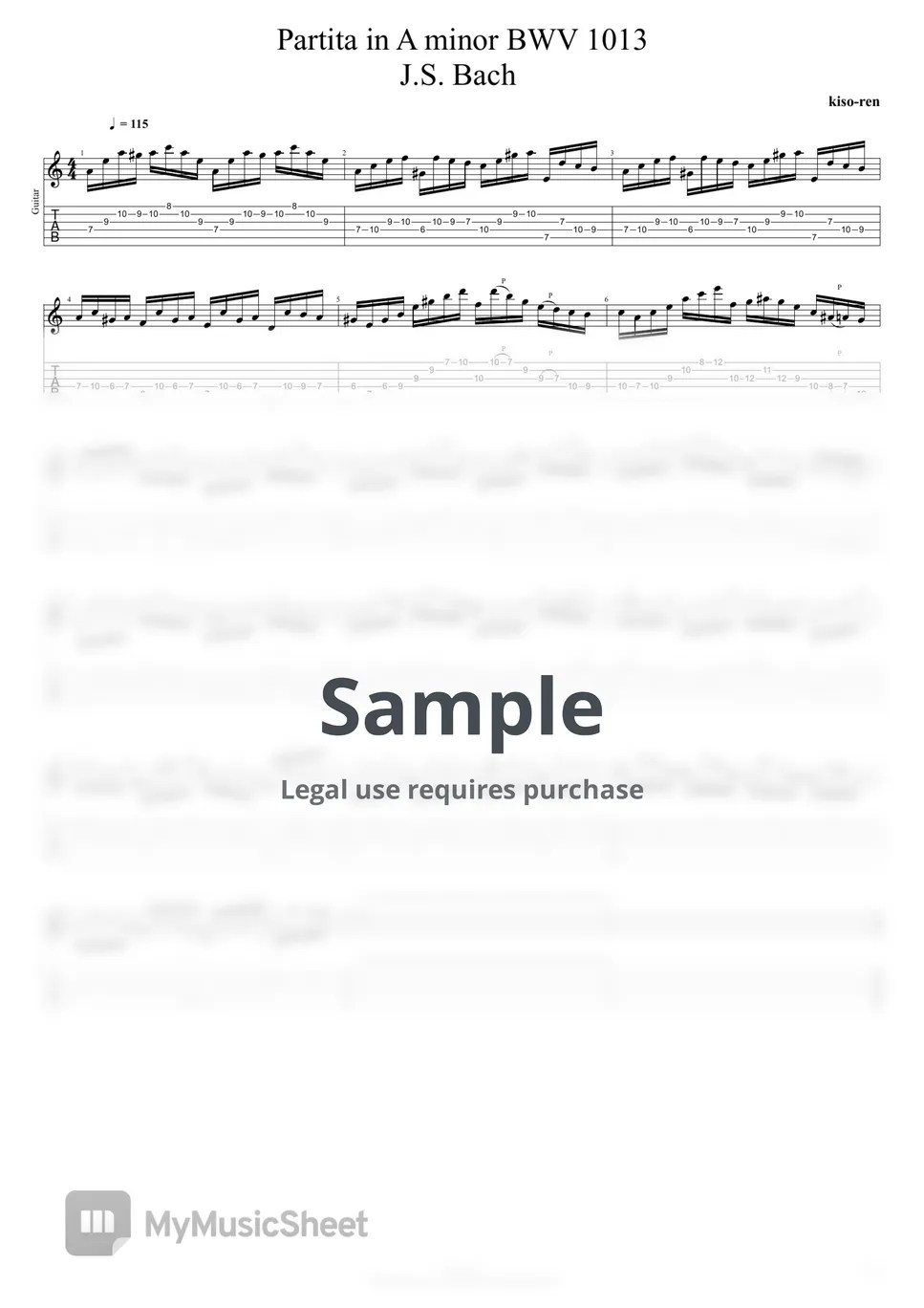 J.S. Bach Partita in A minor J.S. Bach BWV 1013 (extract) (TAB PDF