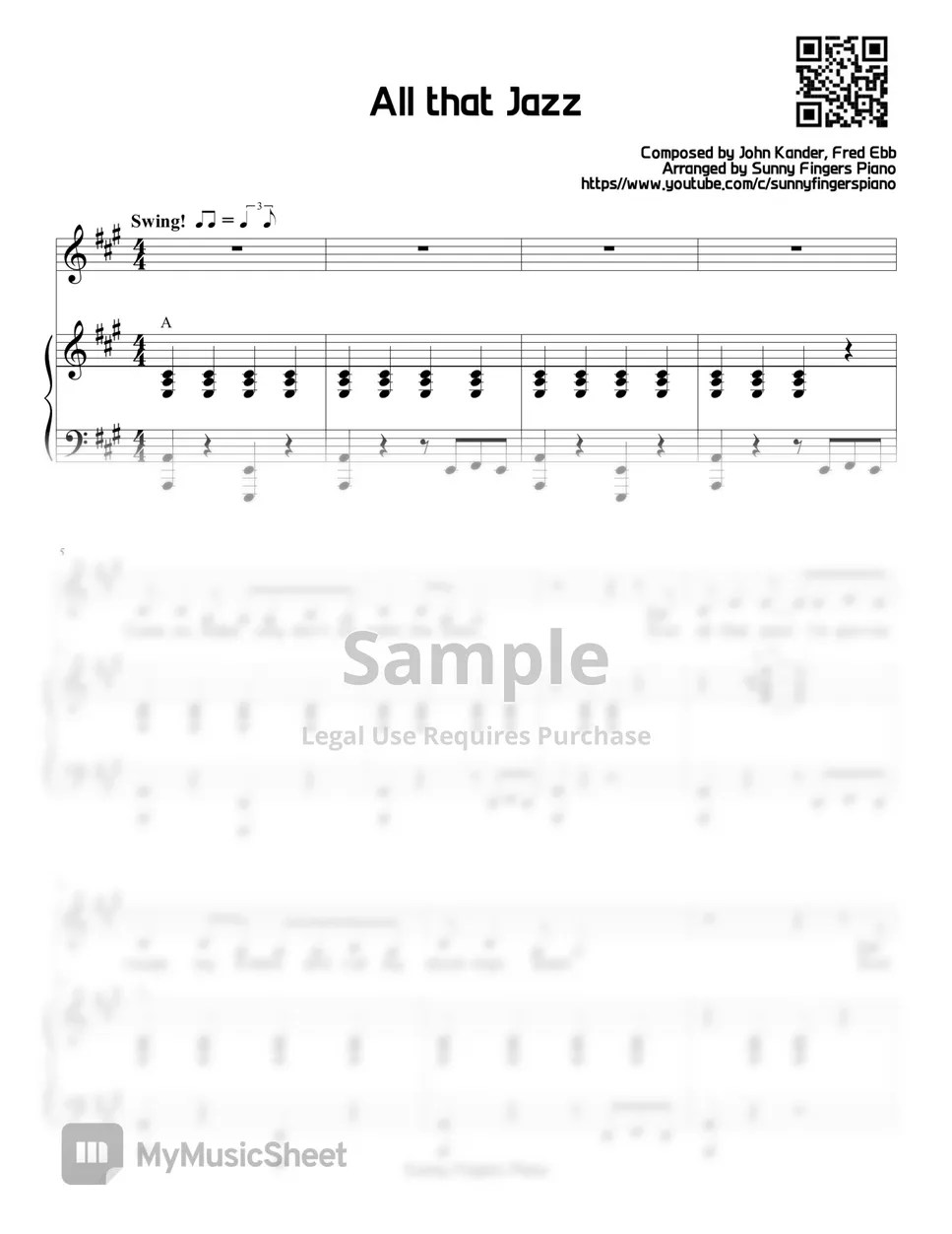 Musical 'Chicago' OST All that Jazz (3단(piano+vocal)) Sheets by Sunny