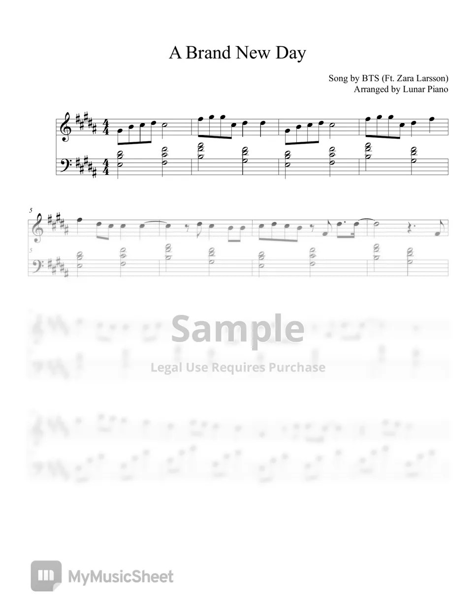 BTS(방탄소년단) A Brand New Day(Ft. Zara Larsson) (Original + Easy Key) Sheets
