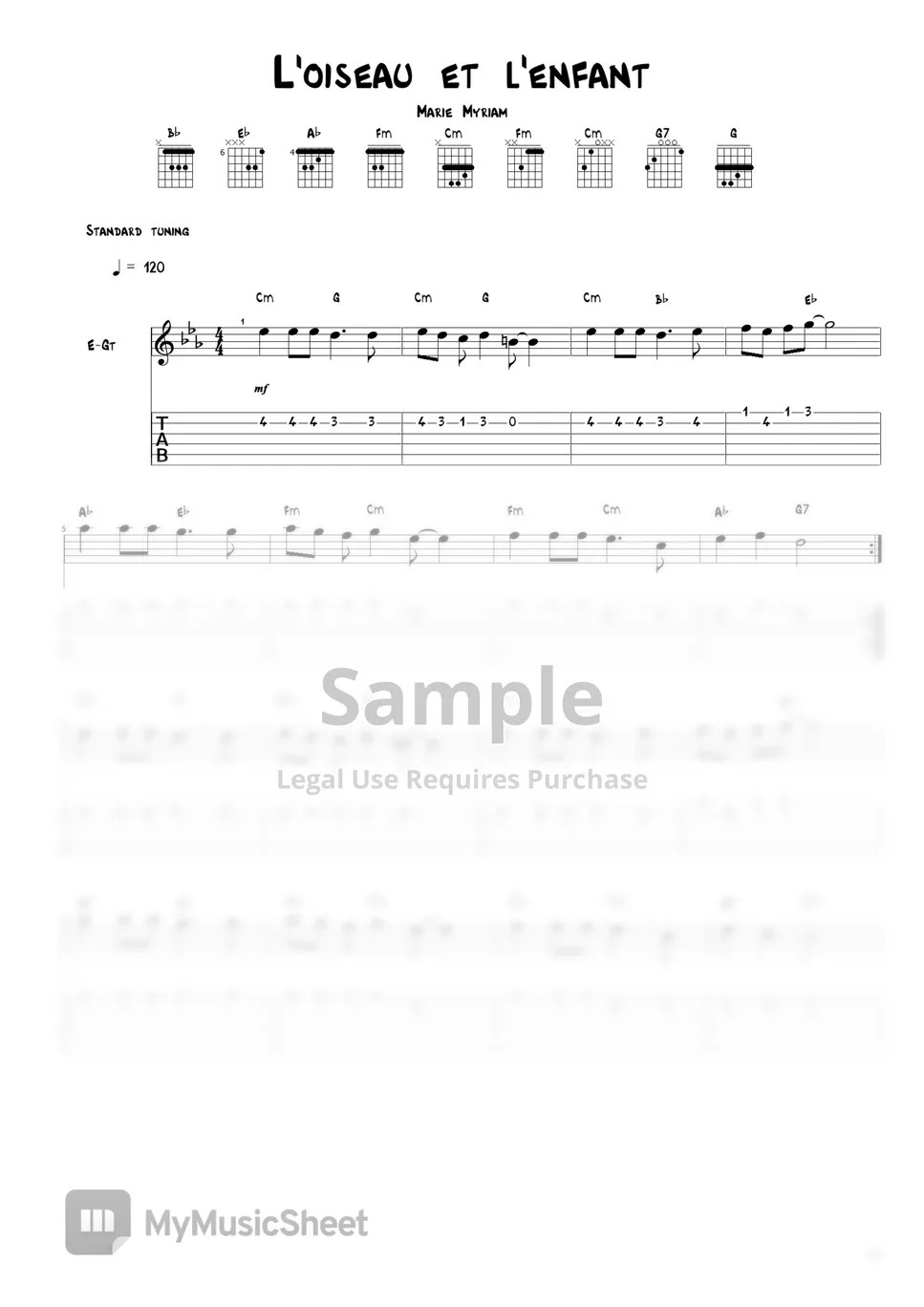 Marie Myriam L'oiseau et l'enfant Tab + Partition à une seule portée