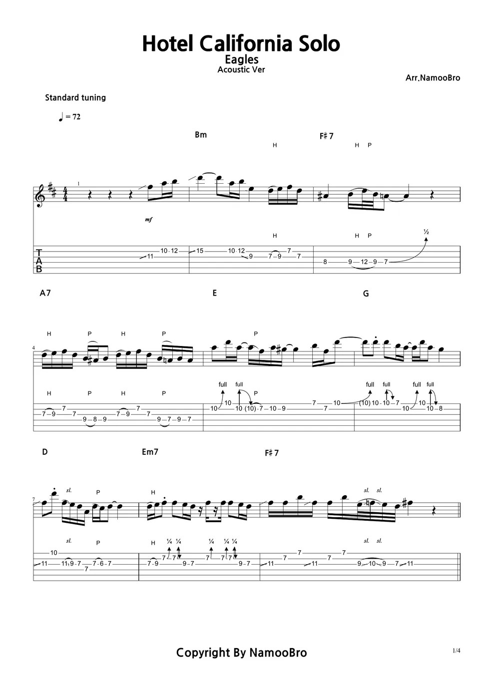 Eagles Hotel California Solo (Acoustic Ver.) Spartito by NamooBro