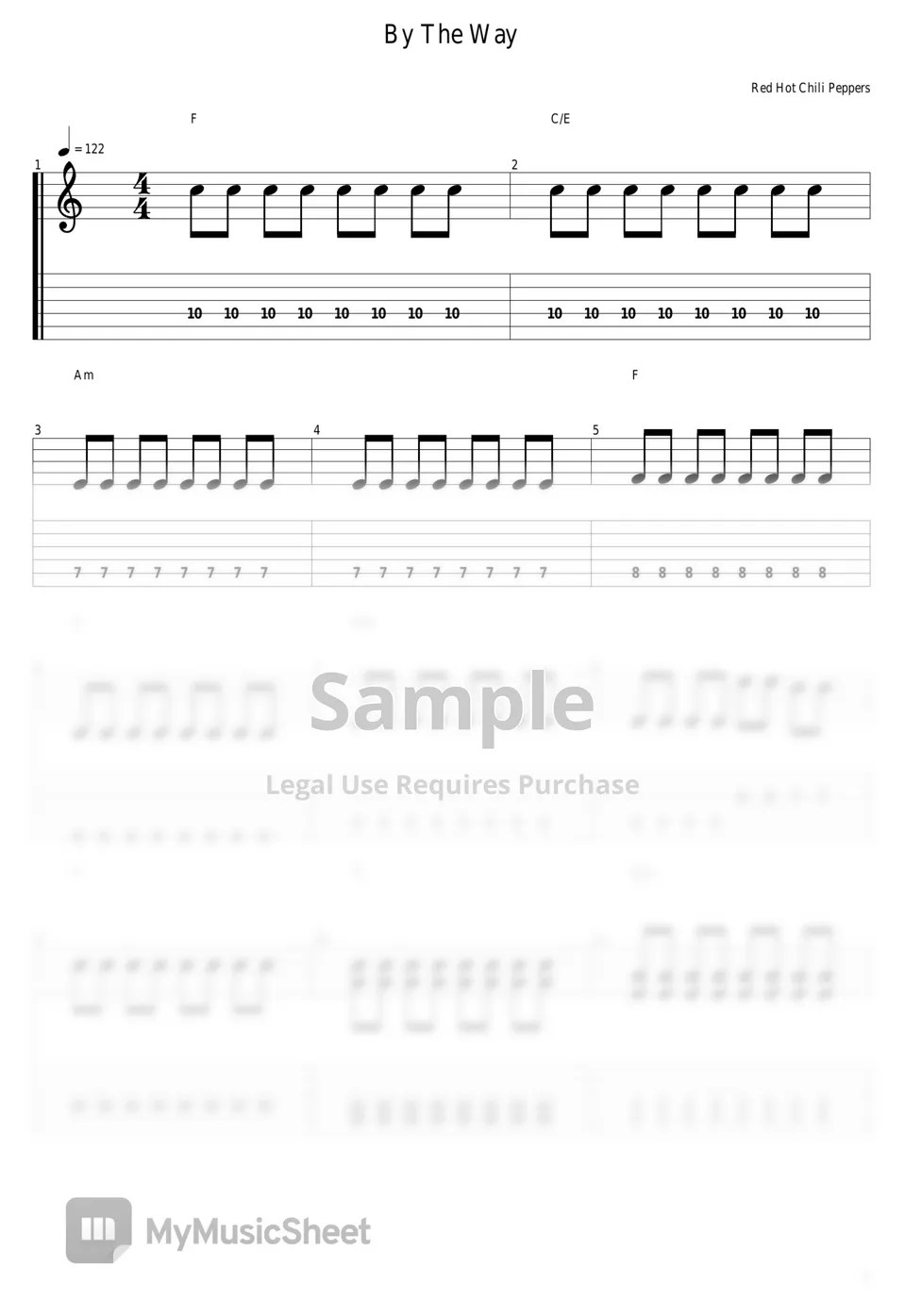 Red Hot Chili Peppers By The Way Tab + 단선 악보 by guitar cover with tab