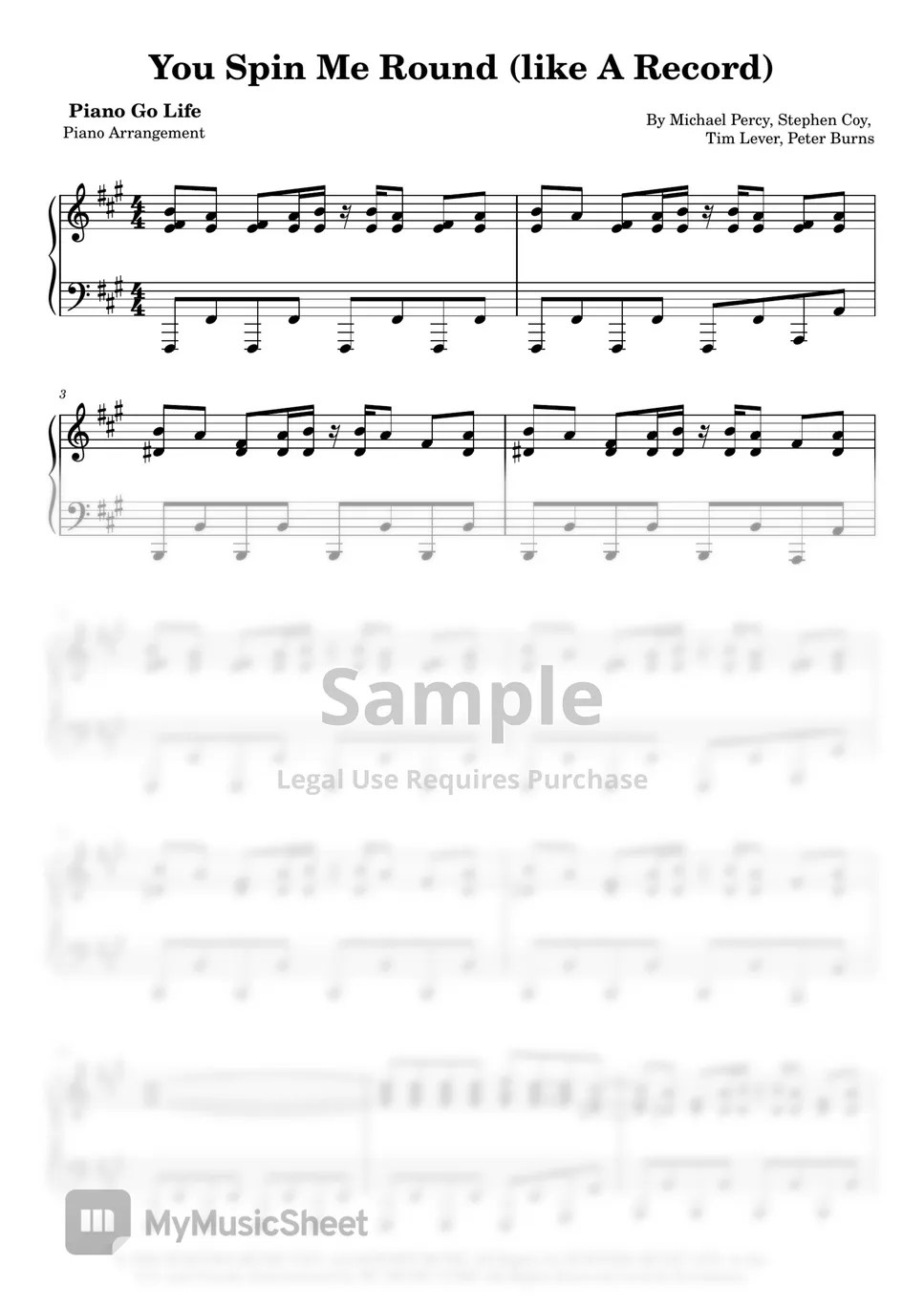 Dead Or Alive You Spin Me Round Sheets by Piano Go Life