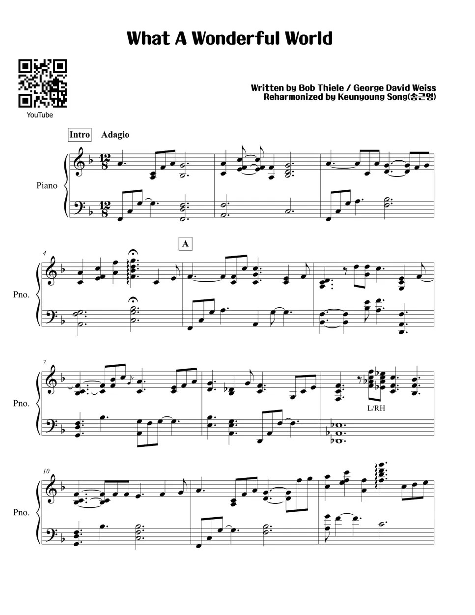 LOUIS ARMSTRONG What A Wonderful World 楽譜 by Pianist Keunyoung Song(송근영)