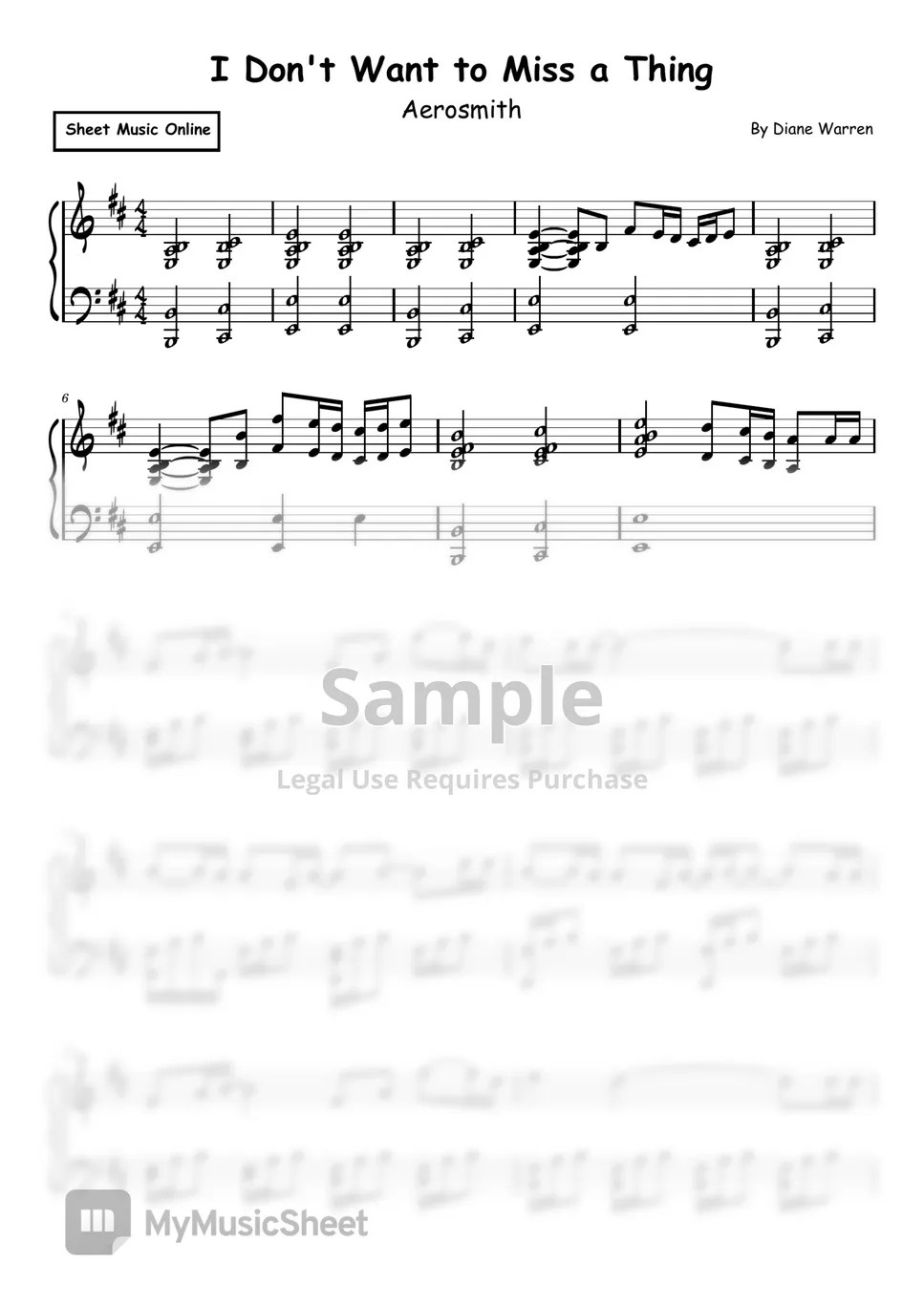 Aerosmith I Don't Want to Miss a Thing Sheet by Piano Go Life