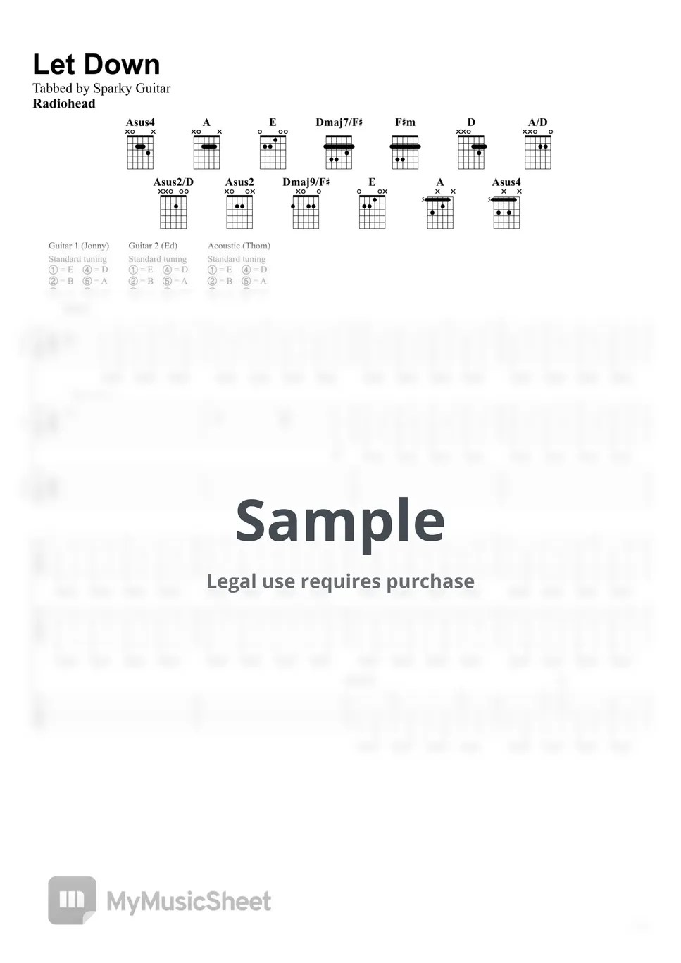 Radiohead Let Down Sheets by Sparky Guitar