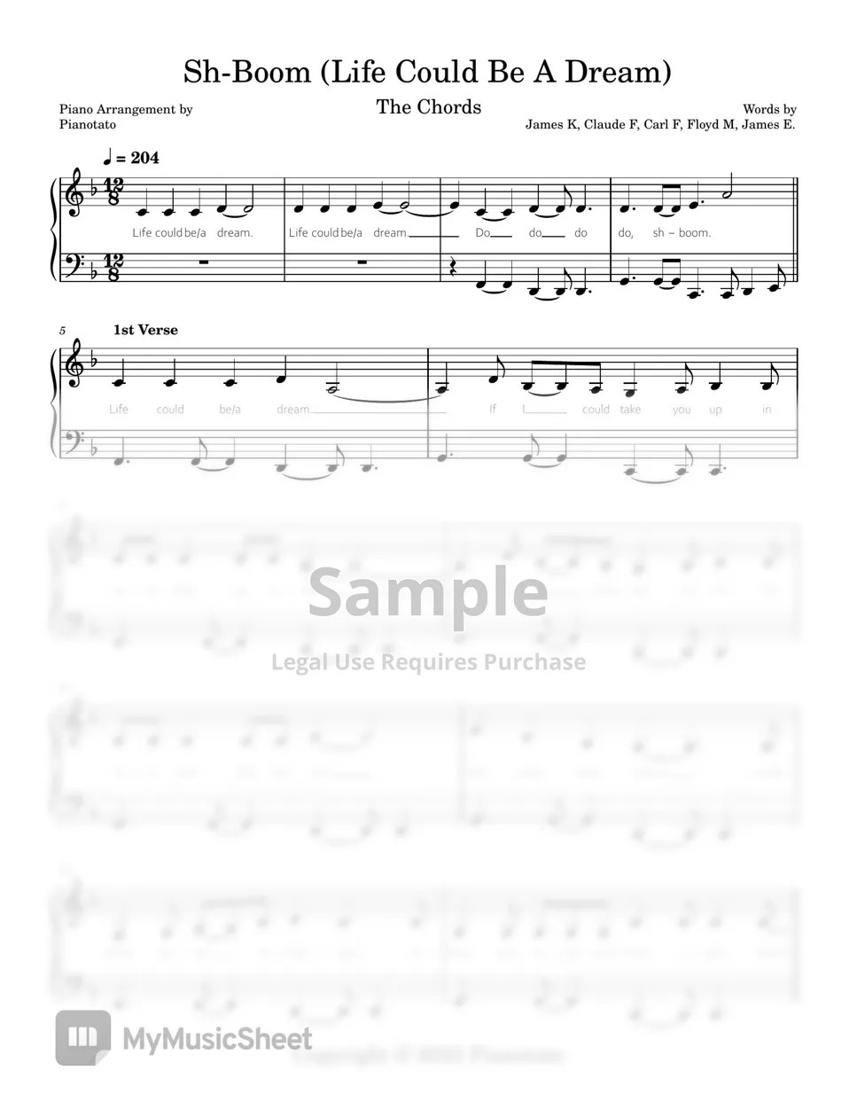 The Chords ShBoom (from PIXAR's Cars) Partitura by Pianotato