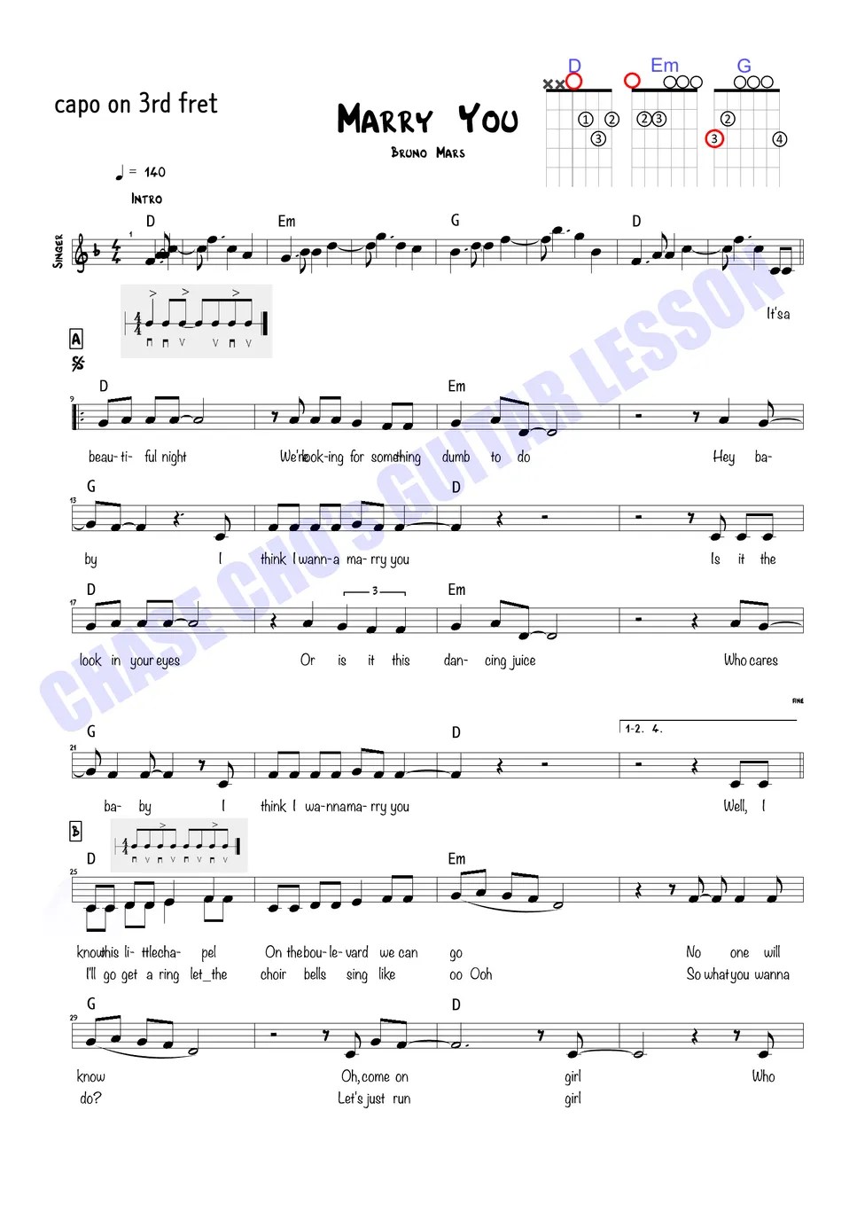 Bruno Mars Marry you Sheets by Chase Cho