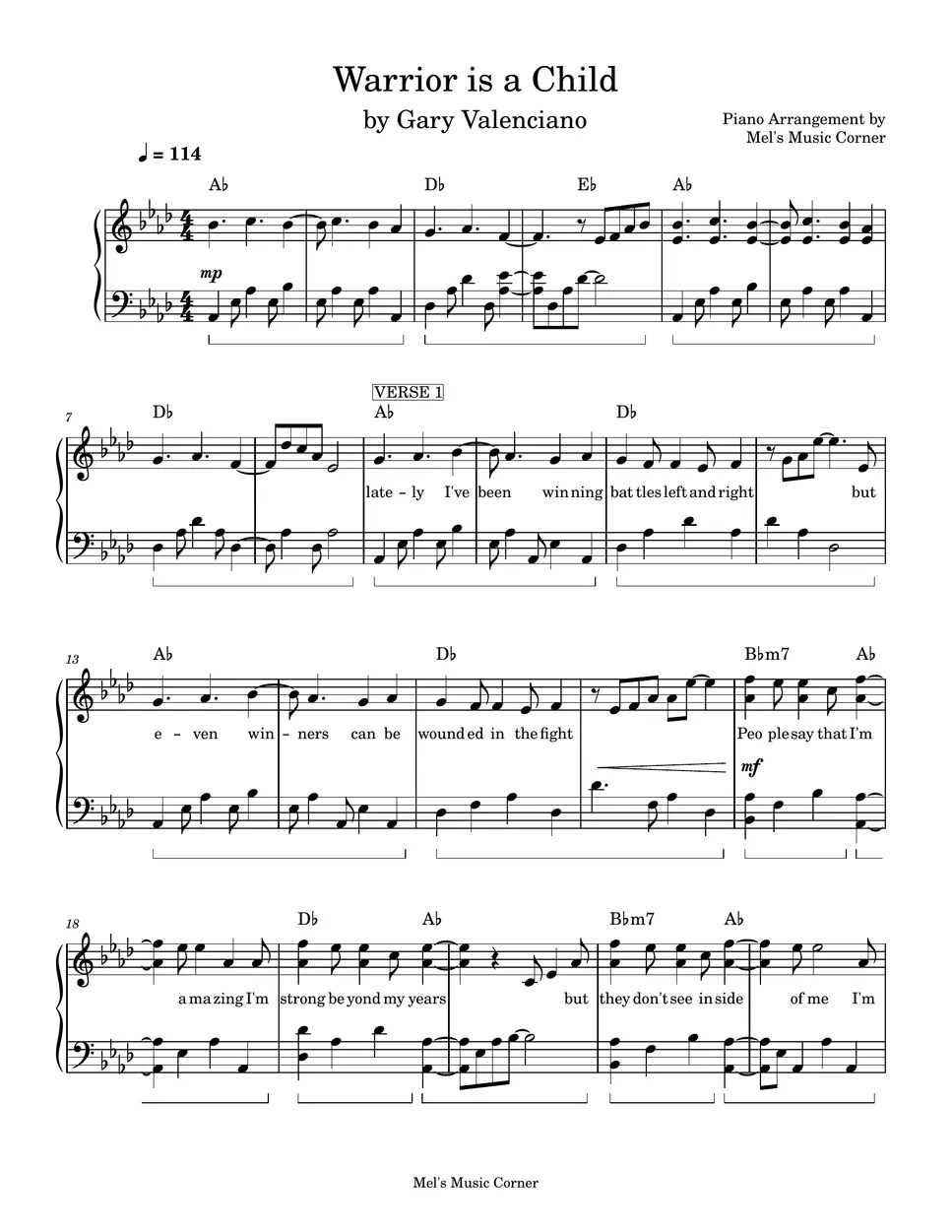 Gary Valenciano Warrior is a Child (piano sheet music) Sheets by Mel