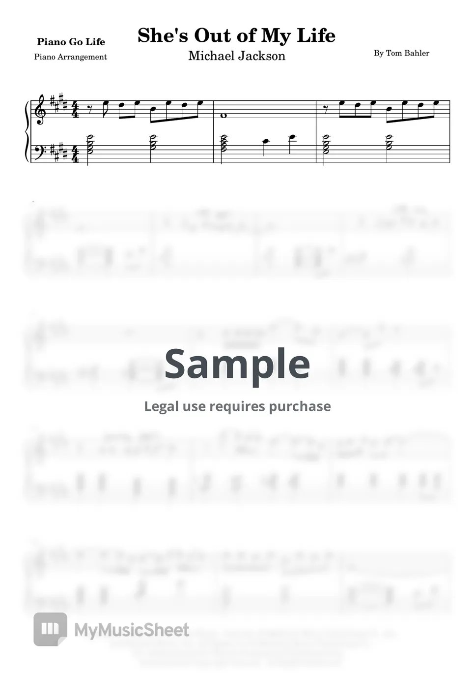 Michael Jackson She's Out of My Life 악보 by Piano Go Life