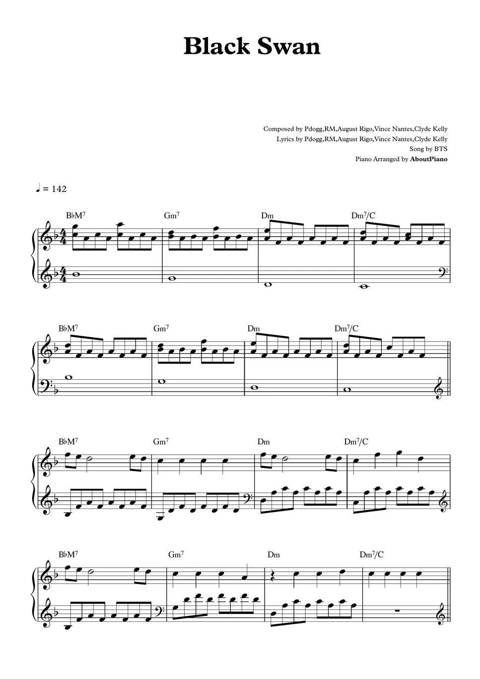 BTS 블랙 스완(Black Swan) Sheets by 247 Kpop Piano