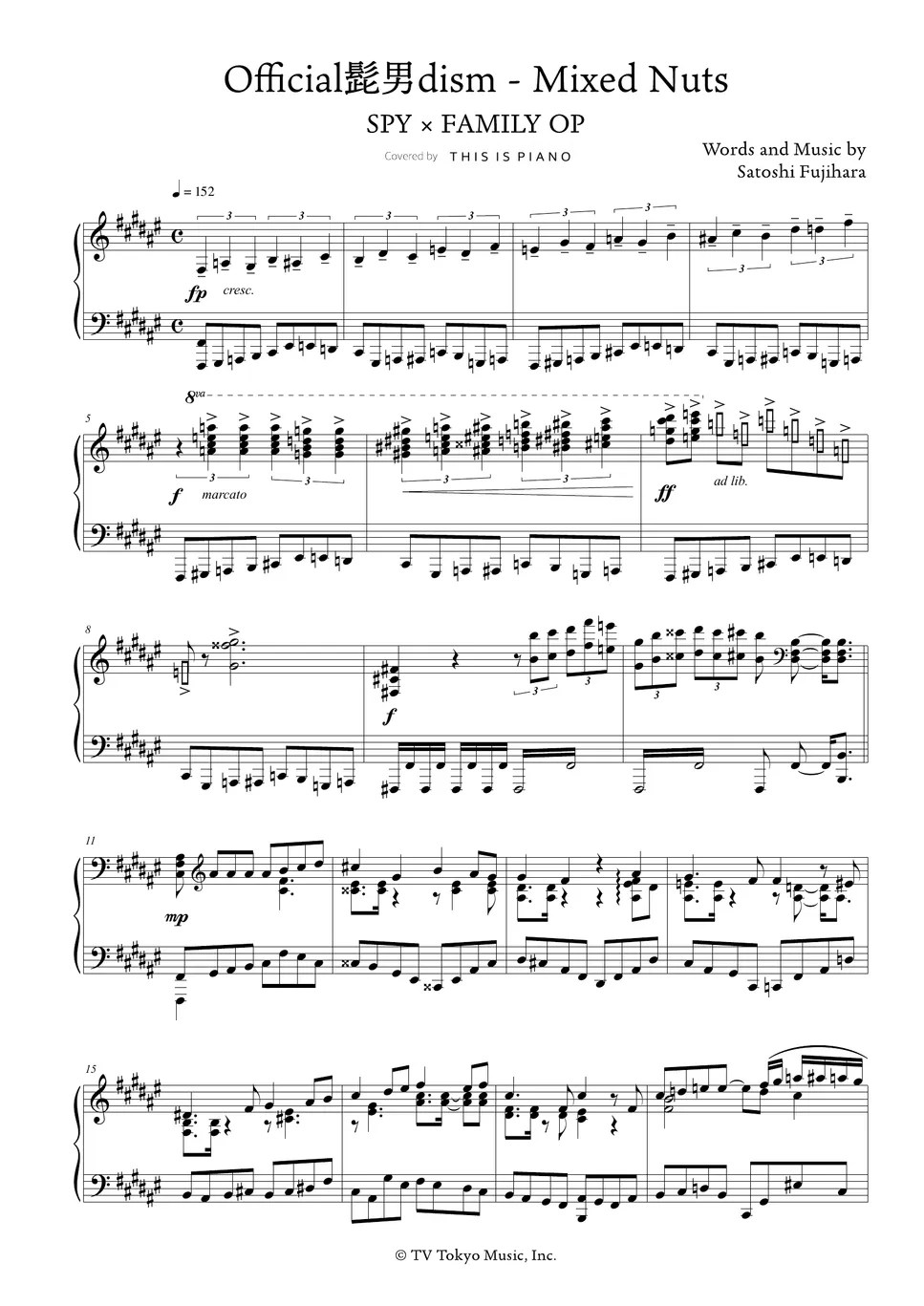 SPY×FAMILY Mixed Nuts 악보 by THIS IS PIANO