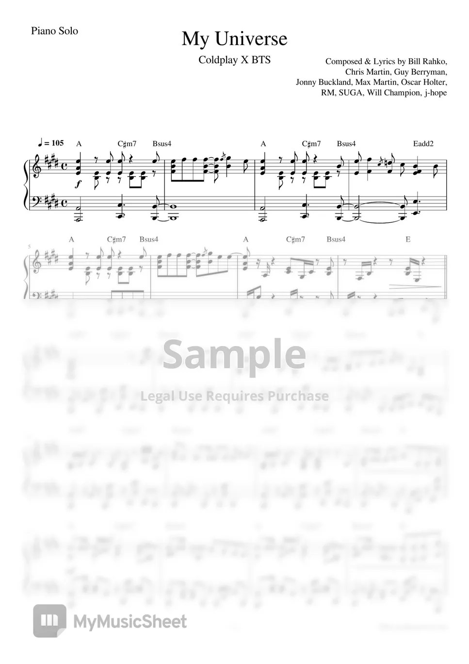 Coldplay X BTS My Universe (Piano Solo) Sheets by fons