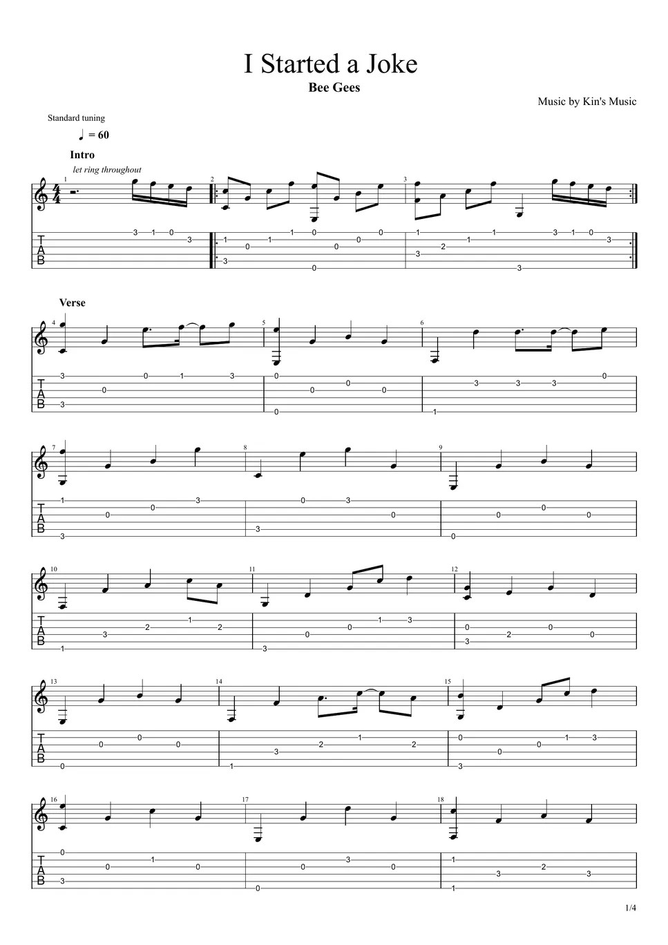 Bee Gees I Started a Joke[Easy Guitar Fingerstyle For Beginner