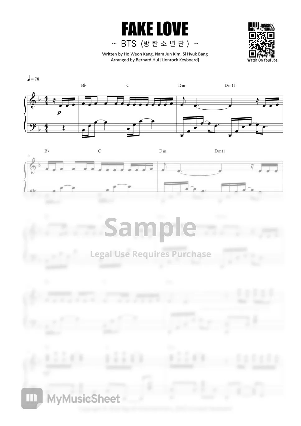 BTS FAKE LOVE Sheets by Bernard Hui