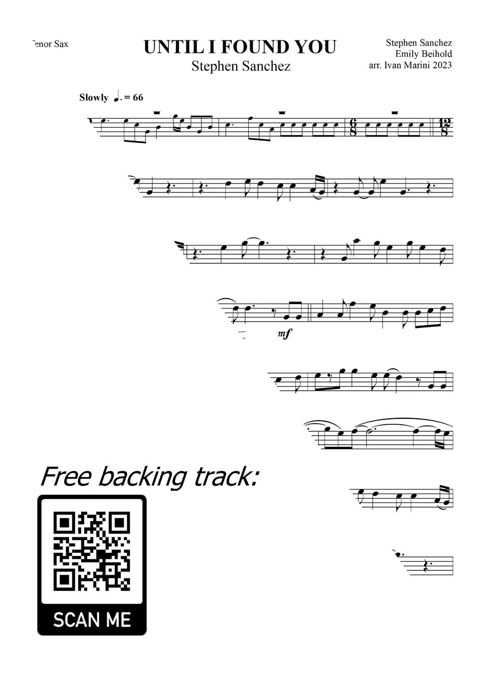 Stephen Sanchez UNTIL I FOUND YOU (for Tenor Sax and Piano or free