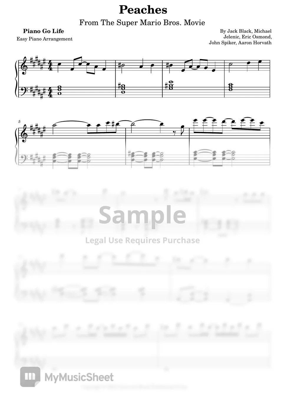 Jack Black Peaches (EASY) Sheet by Piano Go Life