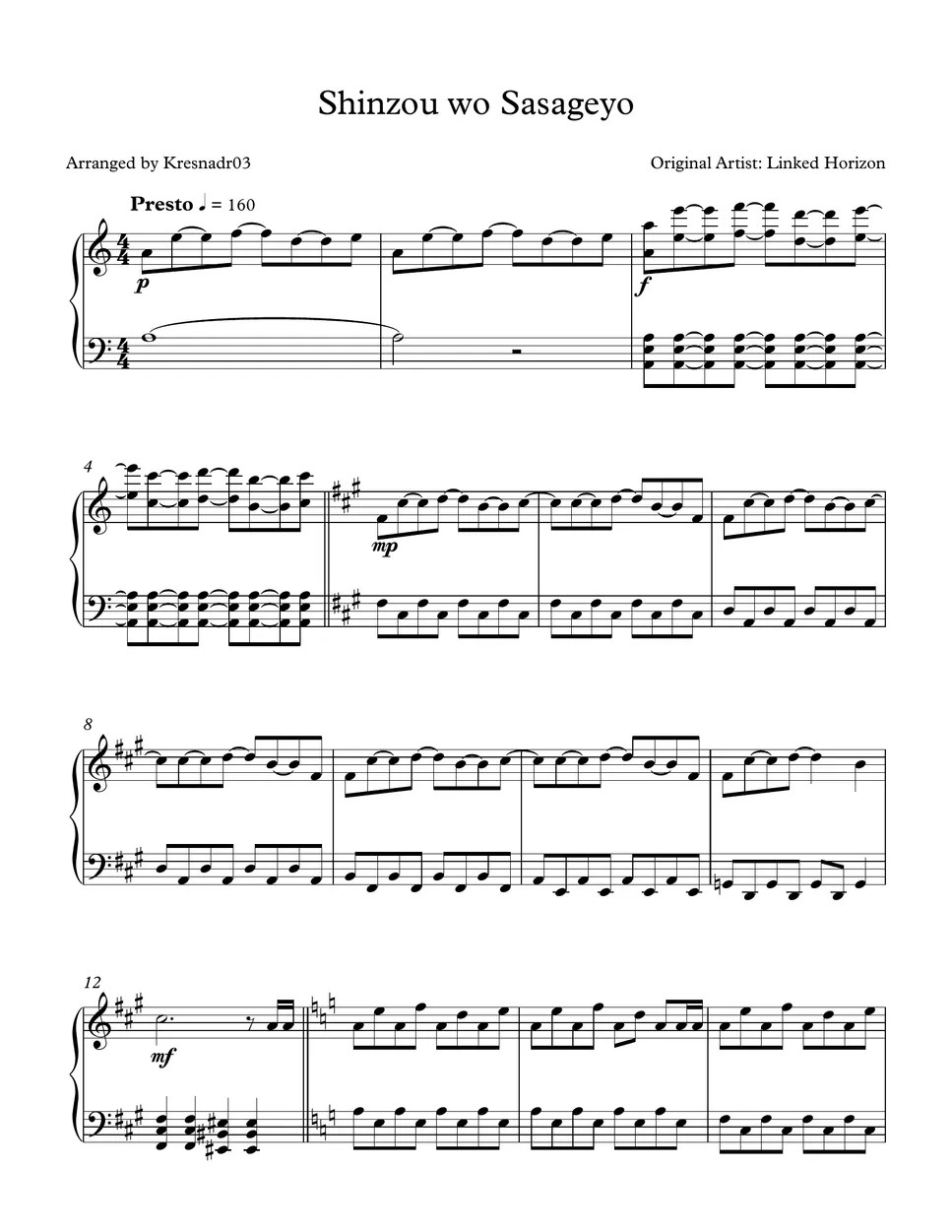 Linked Horizon Shinzou wo Sasageyo Sheet by Kresnadr03