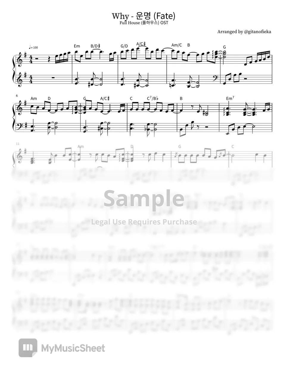 Full House (풀하우스) OST Why 운명 (Fate) Sheets by Gita Nofieka