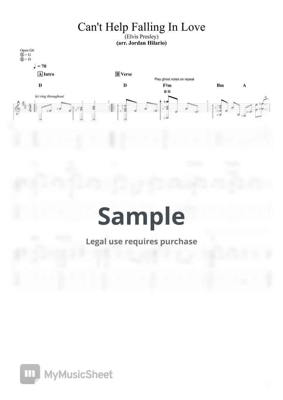 Elvis Presley Cant Help Falling In Love Fingerstyle Tab Fingerstyle