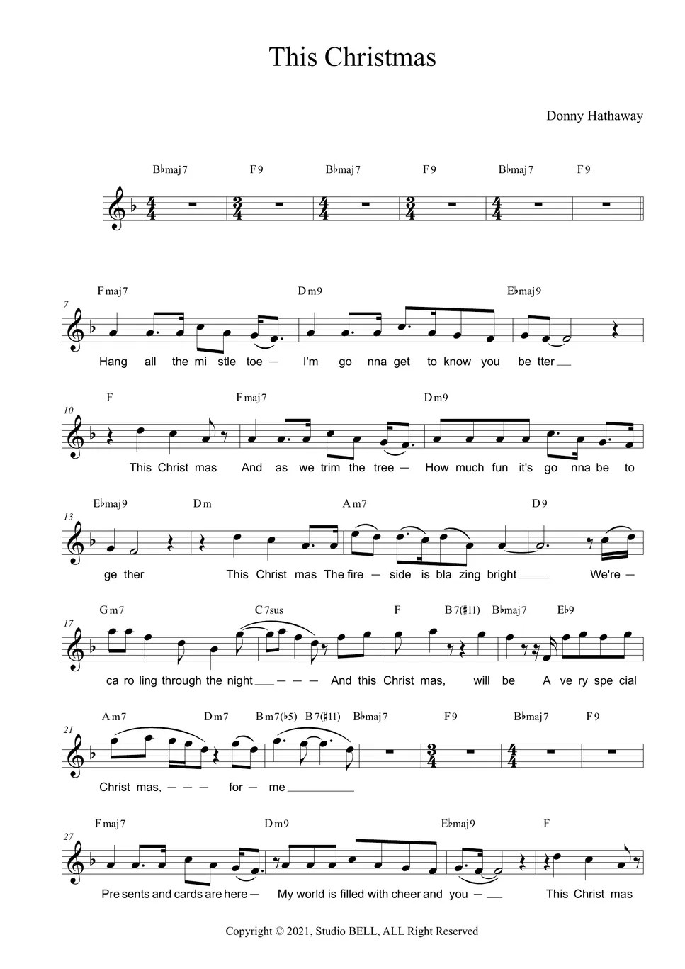 Donny hathaway This christmas (Only Vocal.) Lembar Musik by BELL